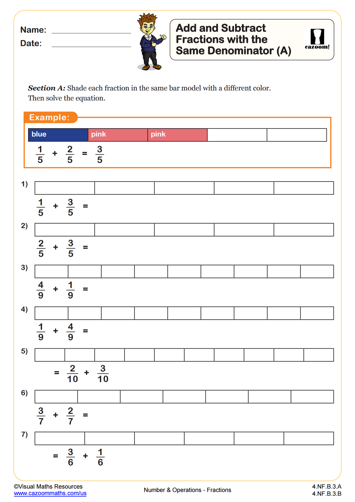 Preview of Add and Subtract Fractions with the Same Denominator (A)