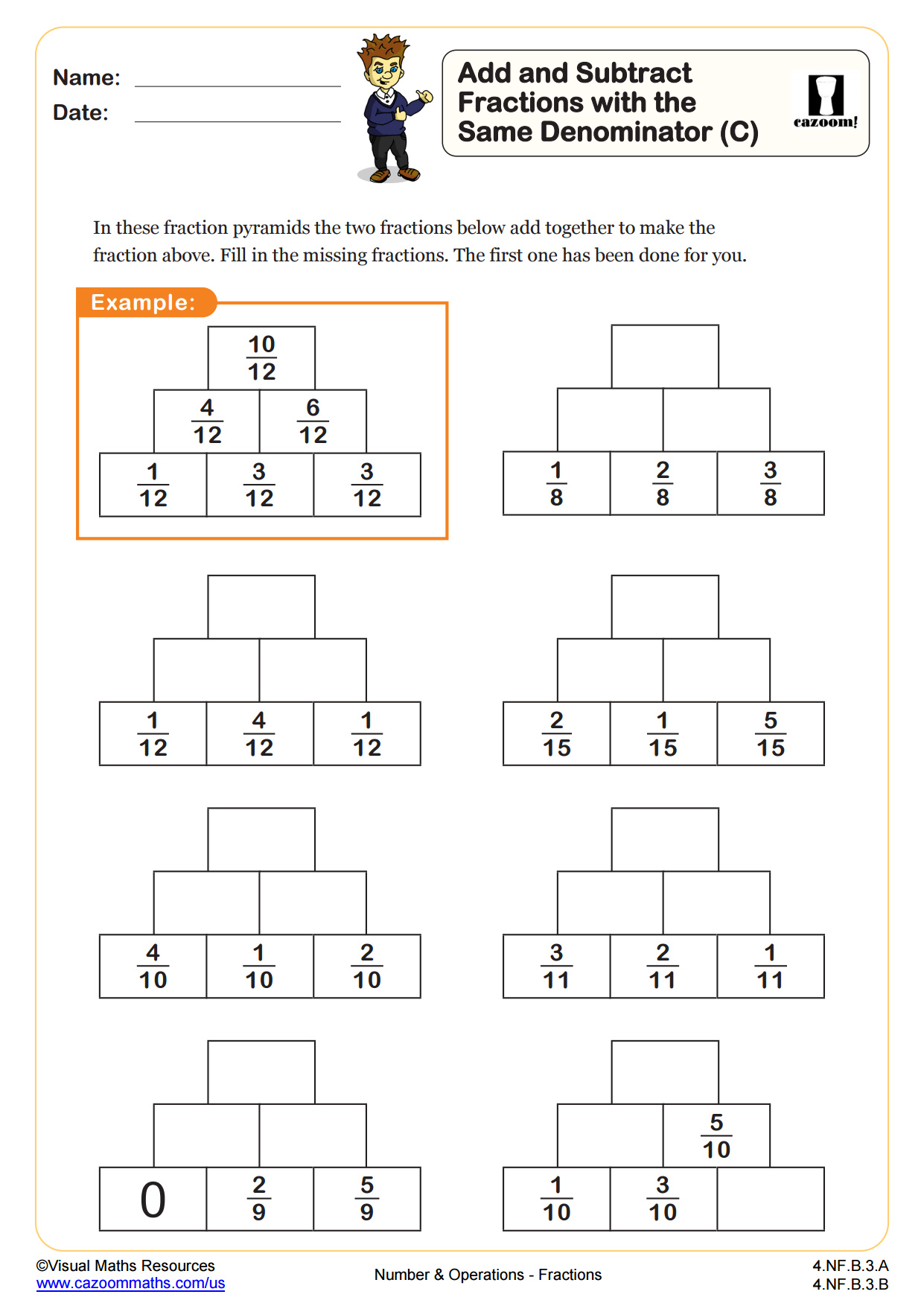 Preview of Add and Subtract Fractions (C)
