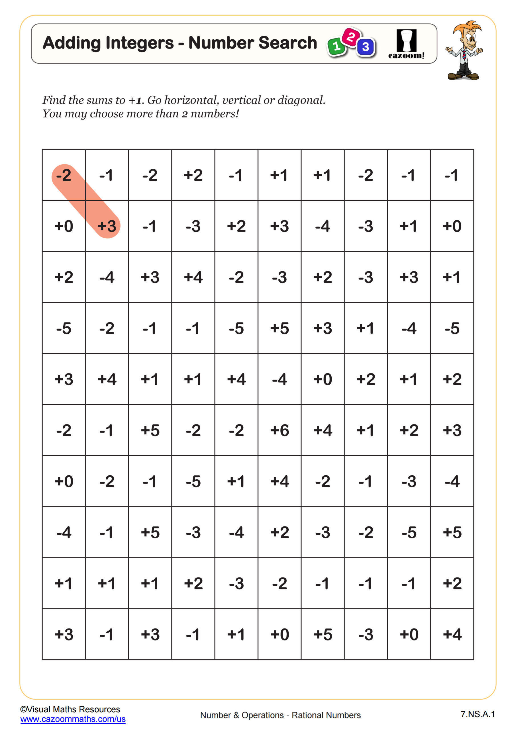 Preview of Adding Integers - Number Search