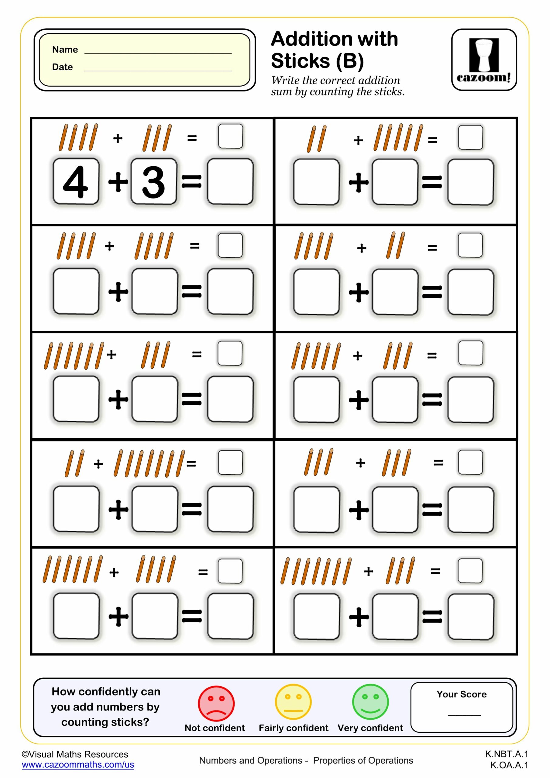 Preview of Addition with Sticks (B)