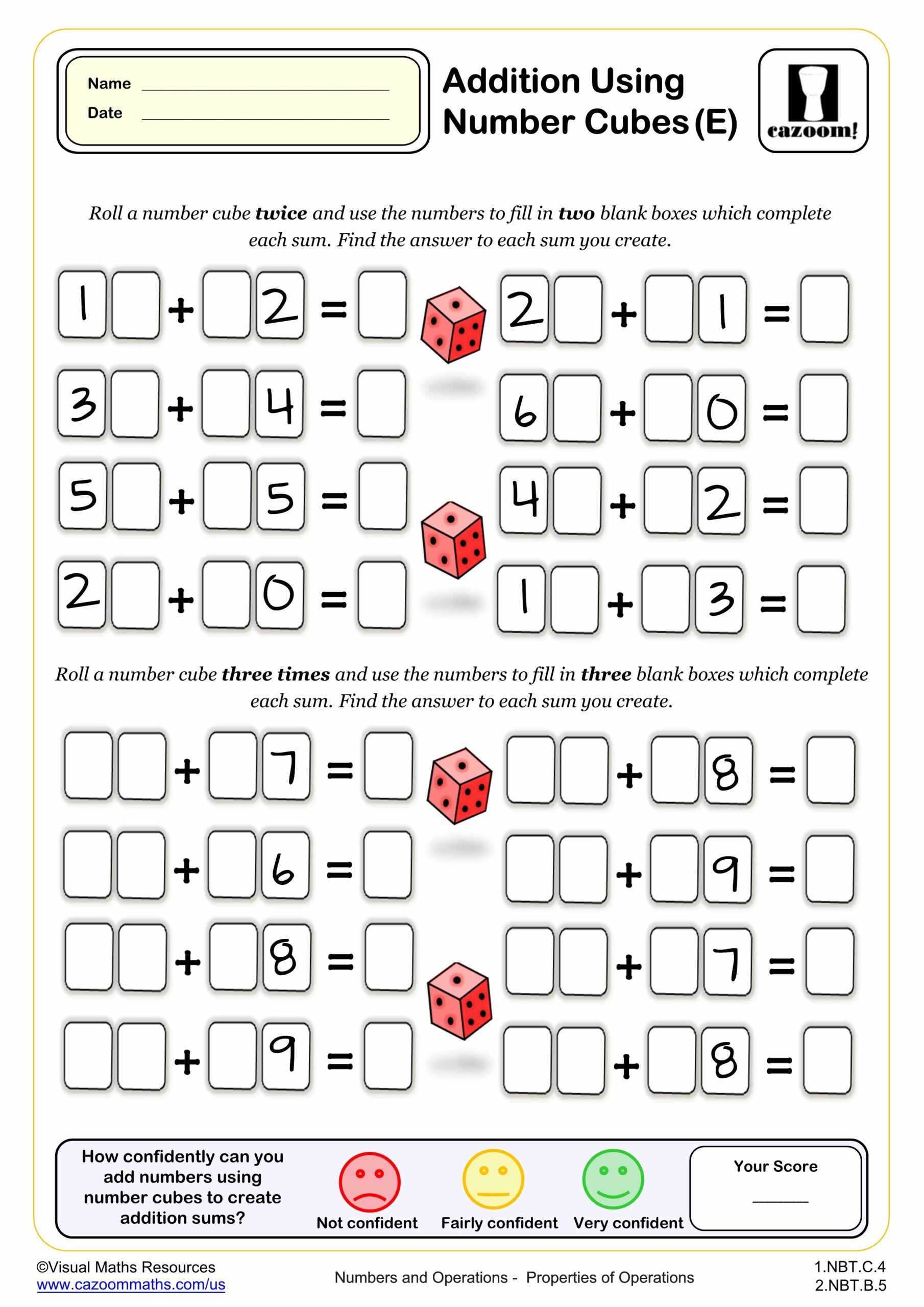 Preview of Addition Using Number Cubes (E)