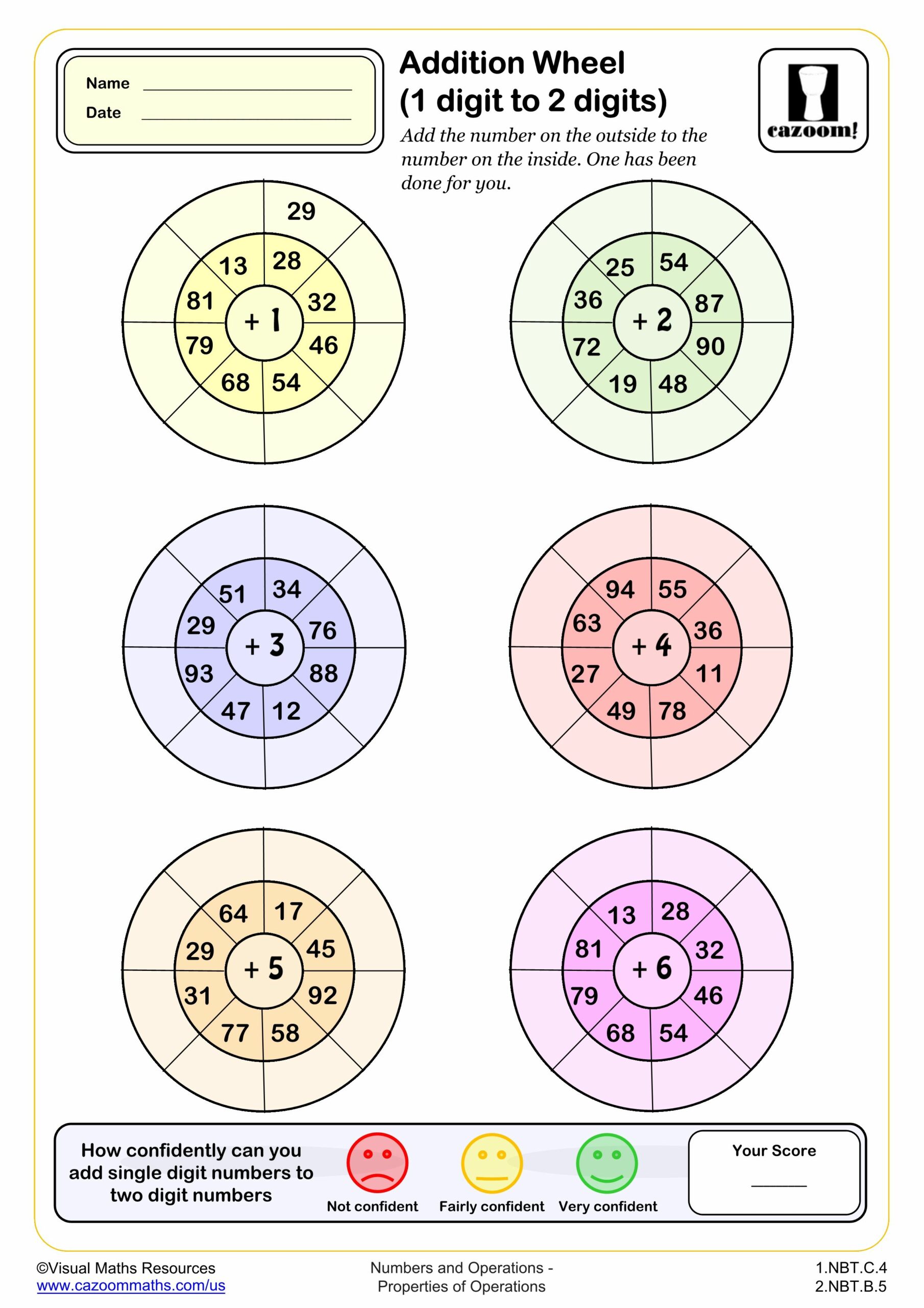 Preview of Addition Wheels (1 digit to 2 digits)