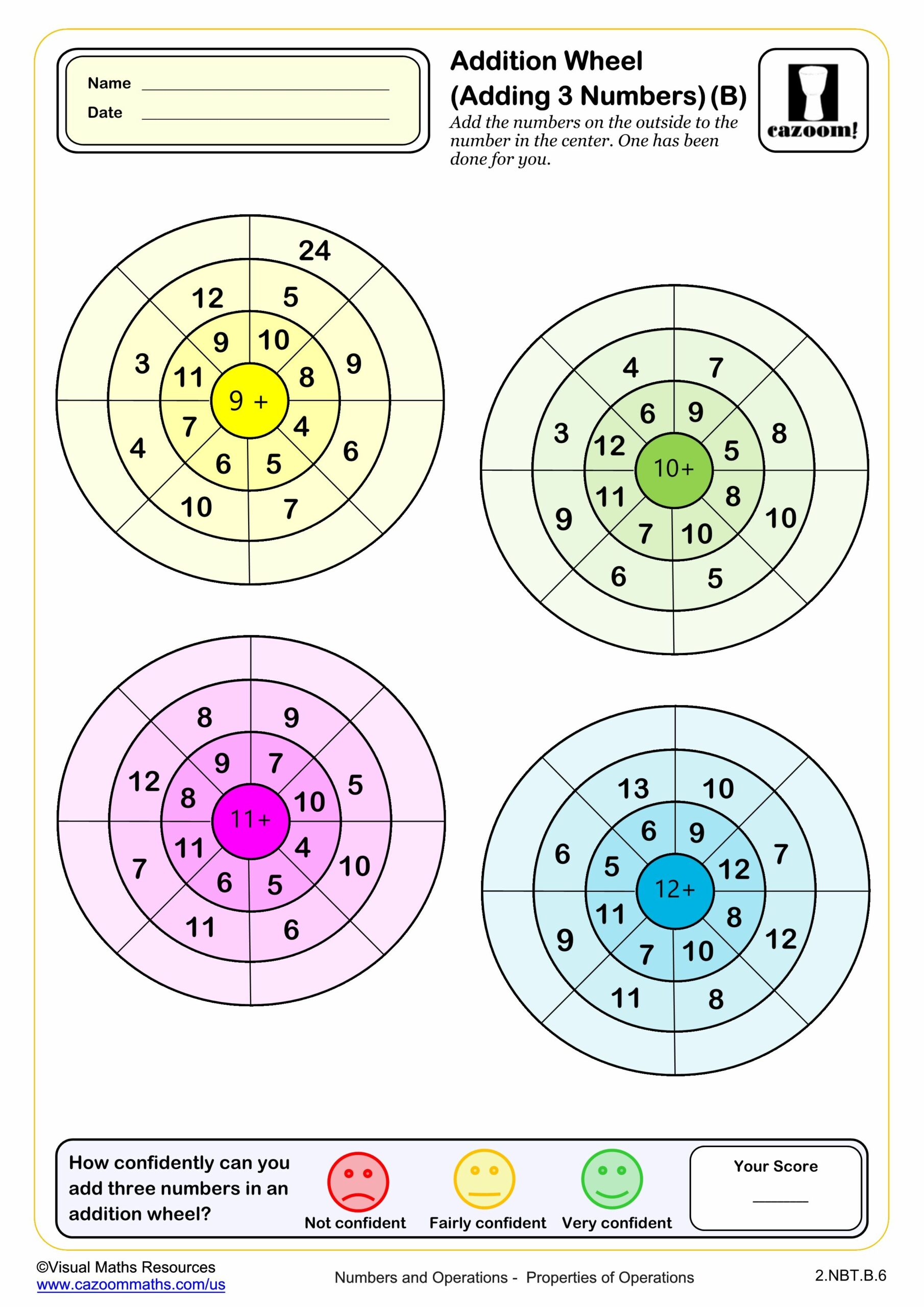 Preview of Addition Wheels adding three numbers (B)