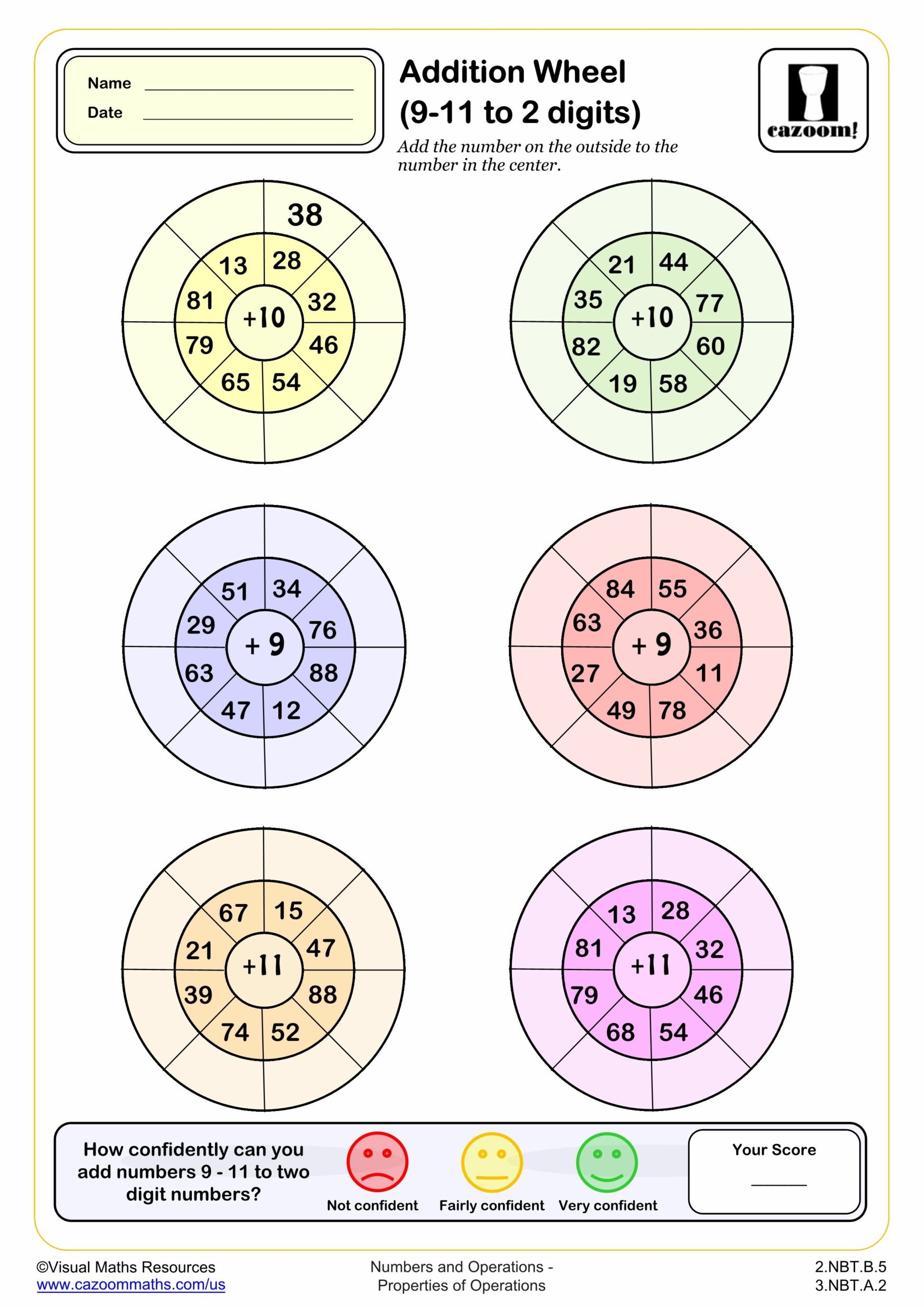 Preview of Addition Wheel (adding 9 - 11 to 2 digits)