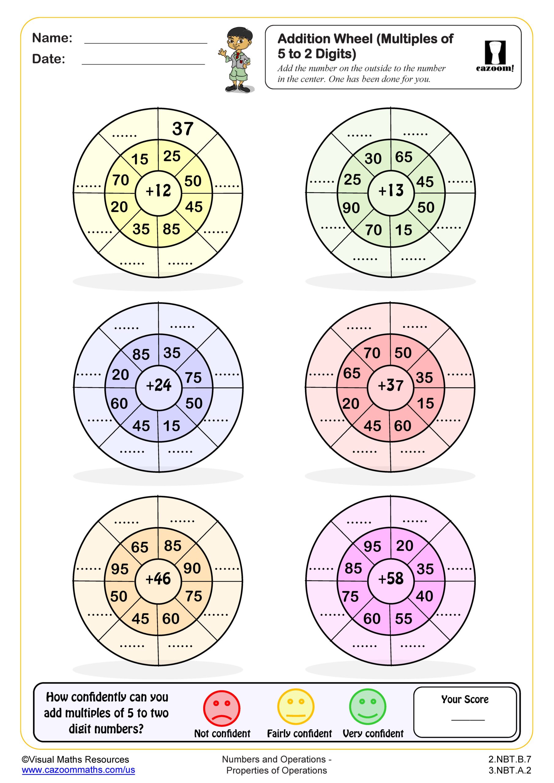 Preview of Addition wheels (multiples of 5 to 2 digits)