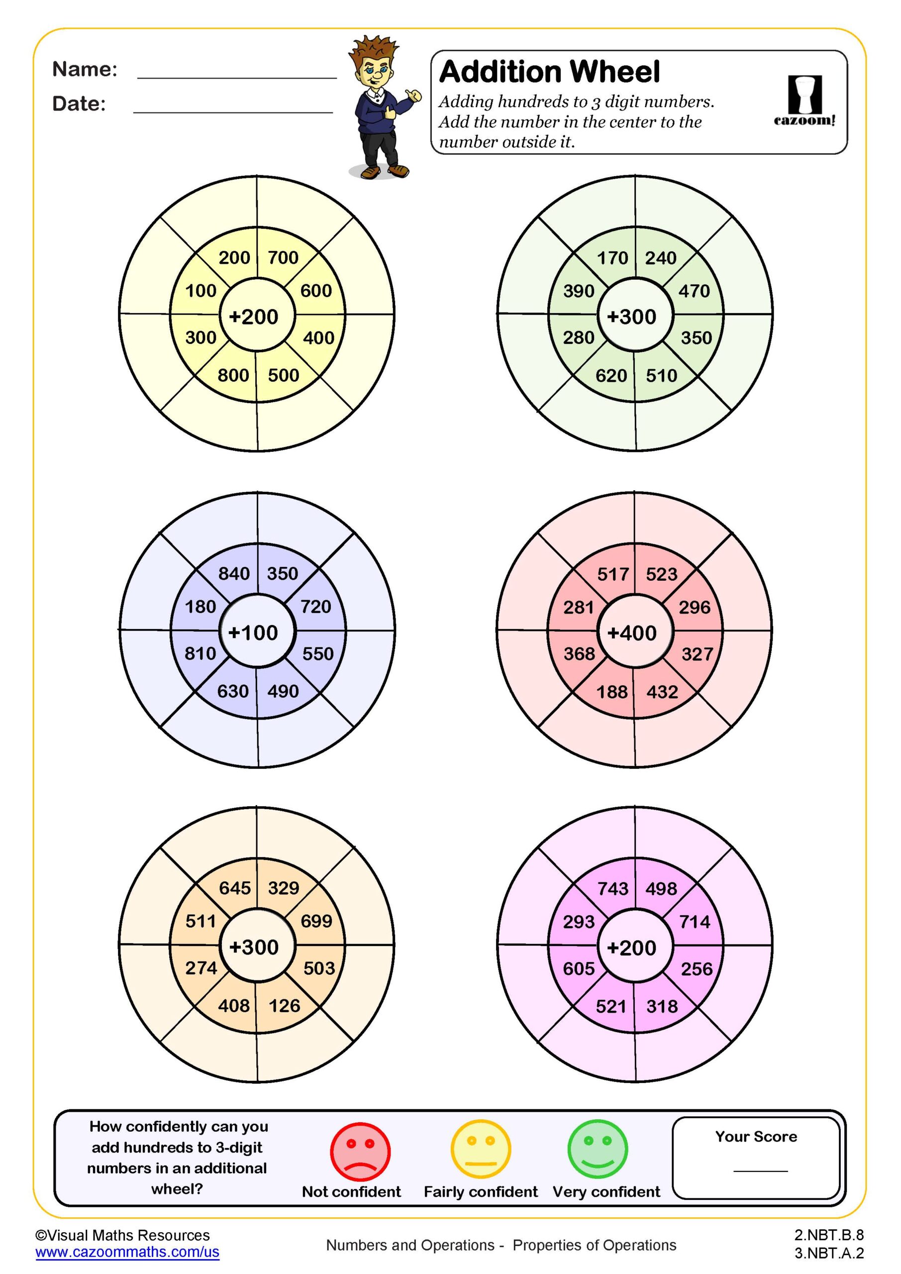 Preview of Addition Wheels (adding hundreds to 3 digit numbers)