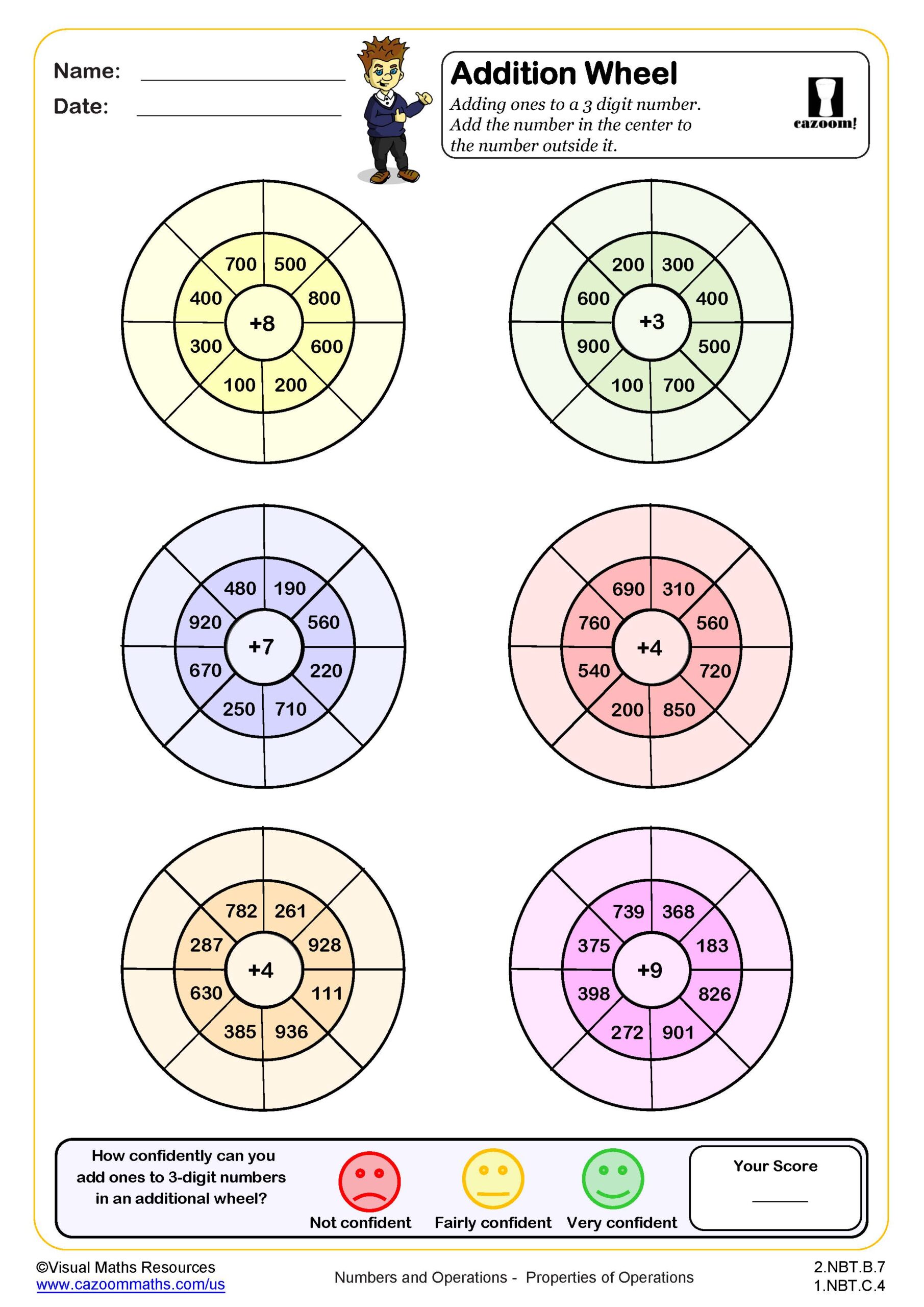 Preview of Addition Wheels (adding ones to 3 digit numbers)