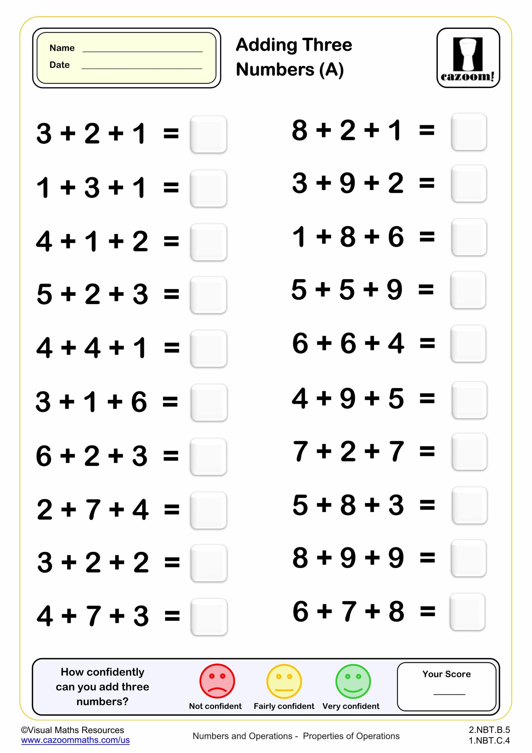 Preview of Addition Drills with three numbers (A)