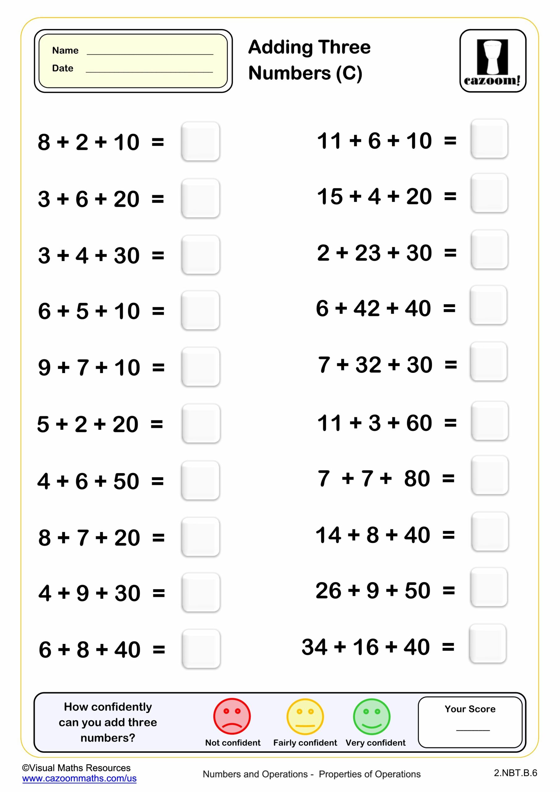 Preview of Addition Drills with three numbers (C)