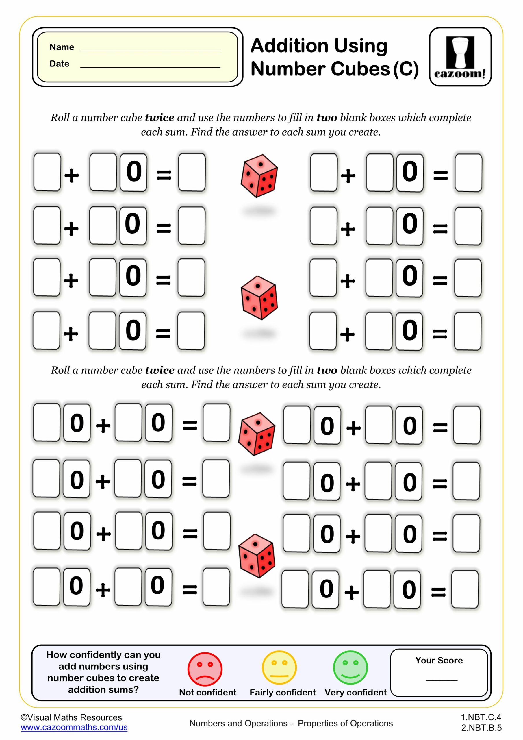 Preview of Addition Using Number Cubes (C)