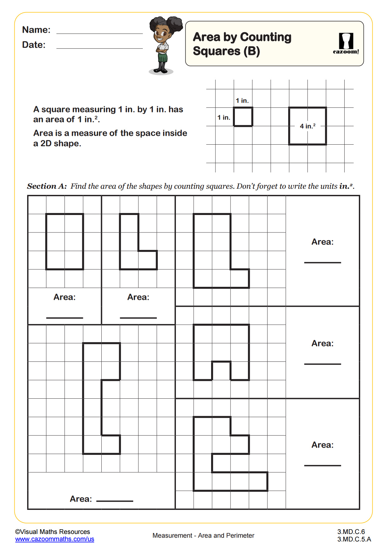 Preview of Area by Counting Squares (B)