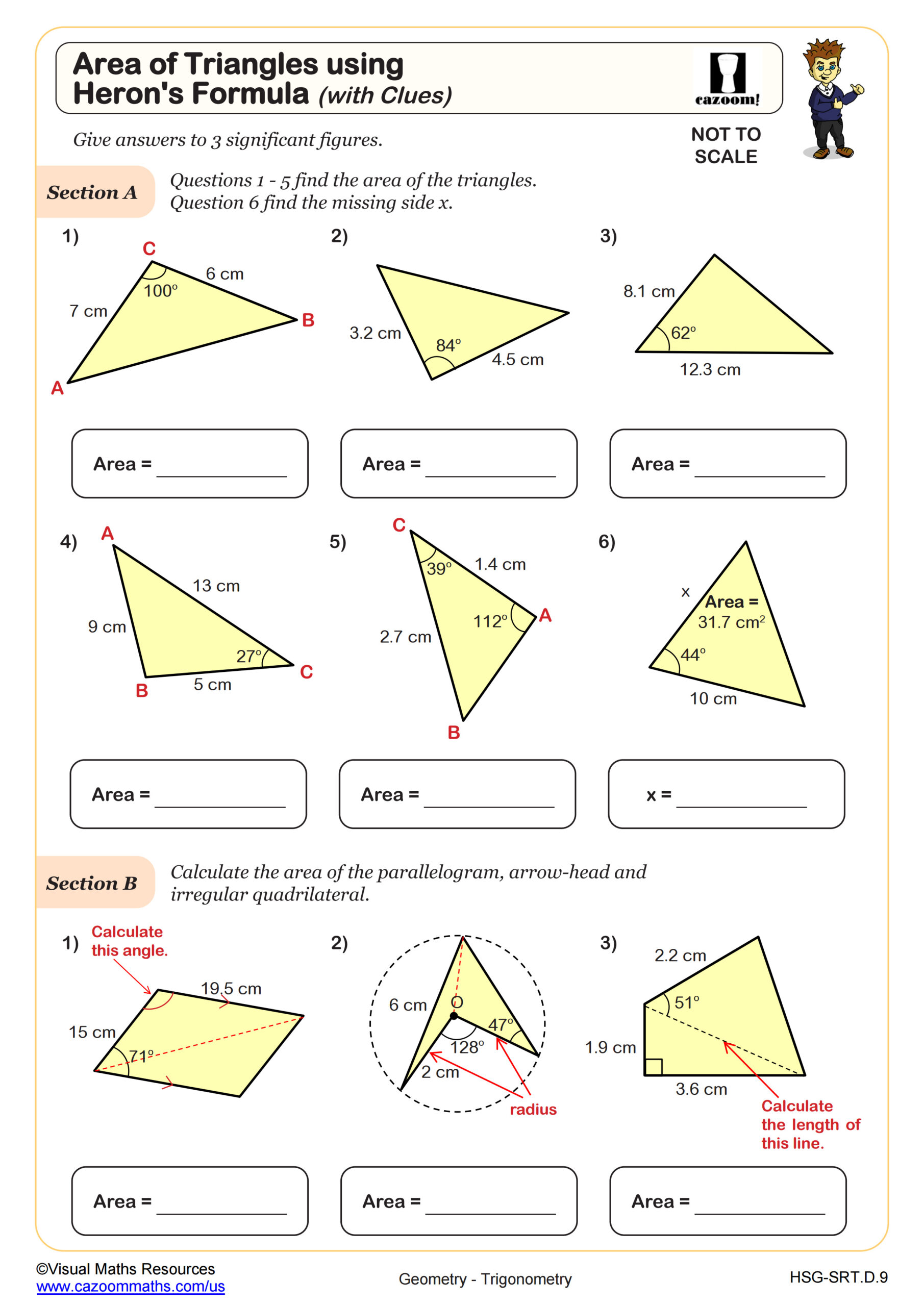 Preview of Area of Triangles using Heron's Formula (with clues)