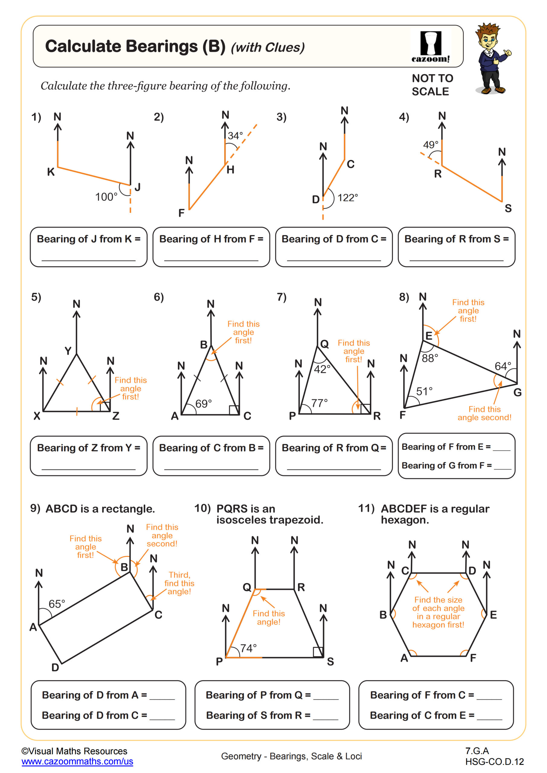 Preview of Calculating Bearings (B) (With Clues)