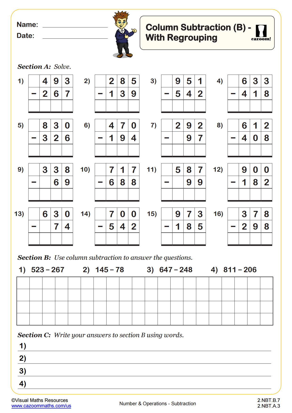 Preview of Column Subtraction (B)