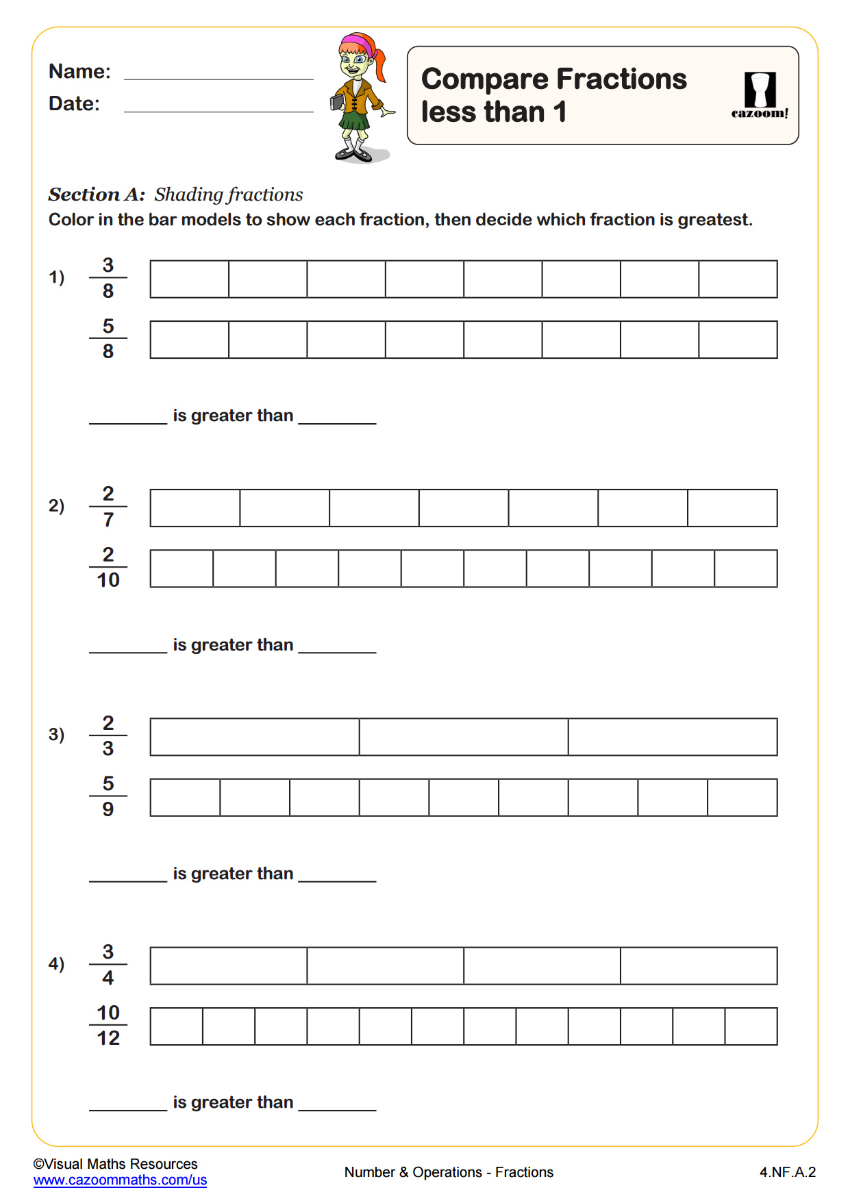Preview of Compare Fractions Less Than 1