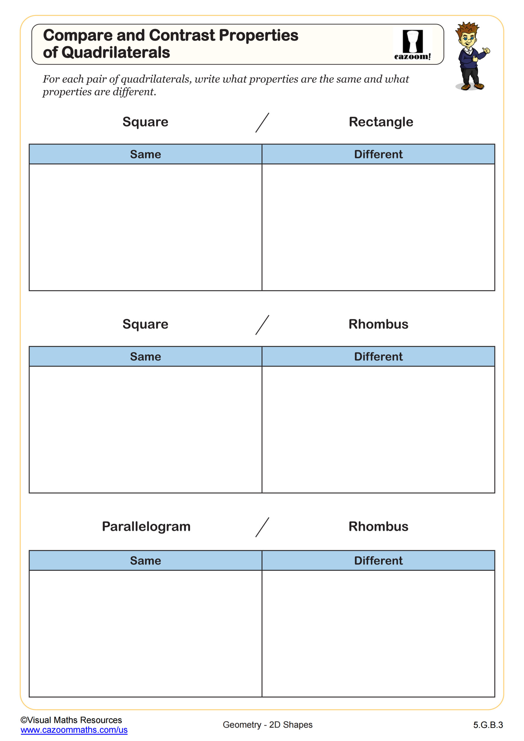 Preview of Compare and Contrast Properties of Quadrilaterals