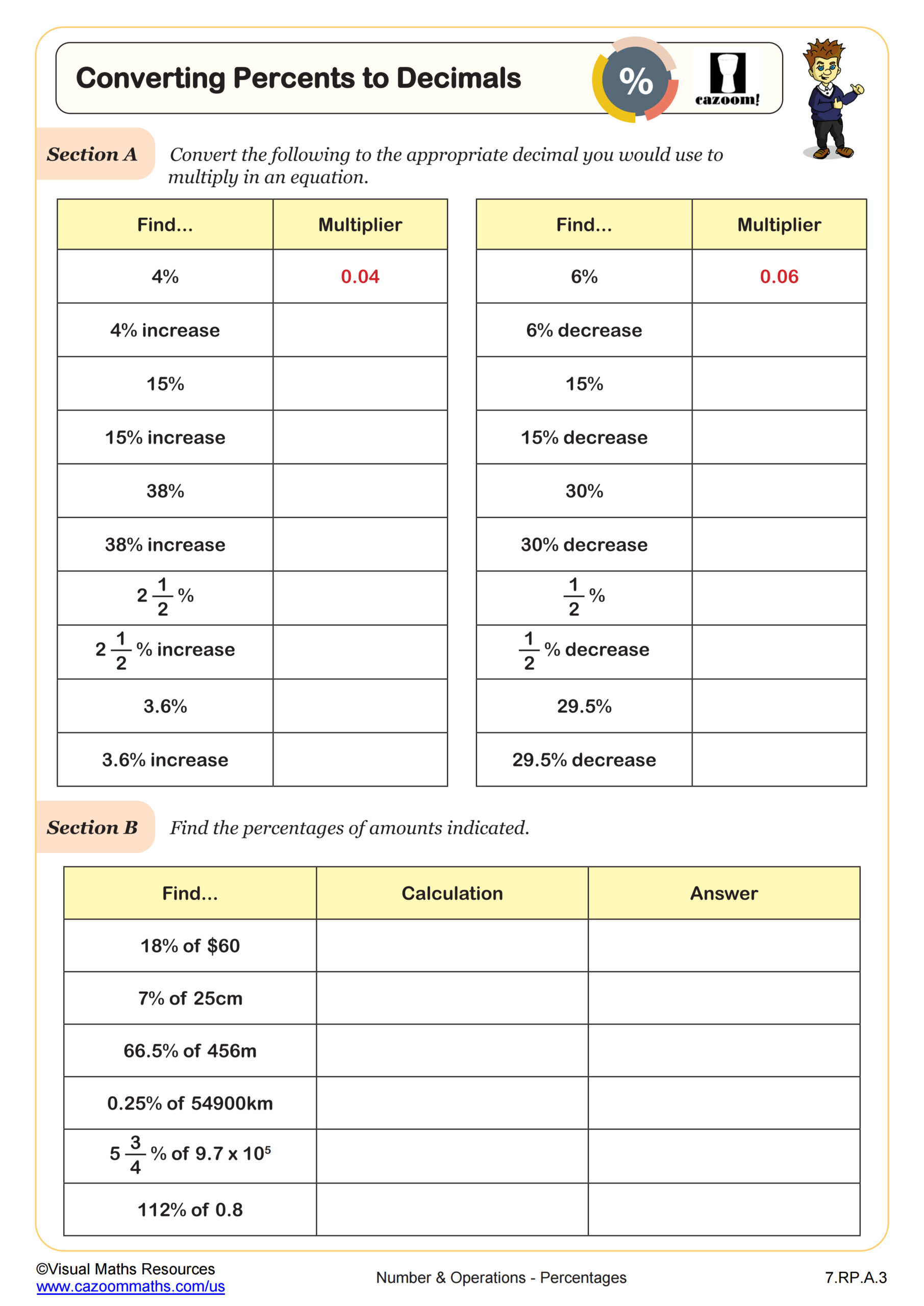 Preview of Converting Percents to Decimals