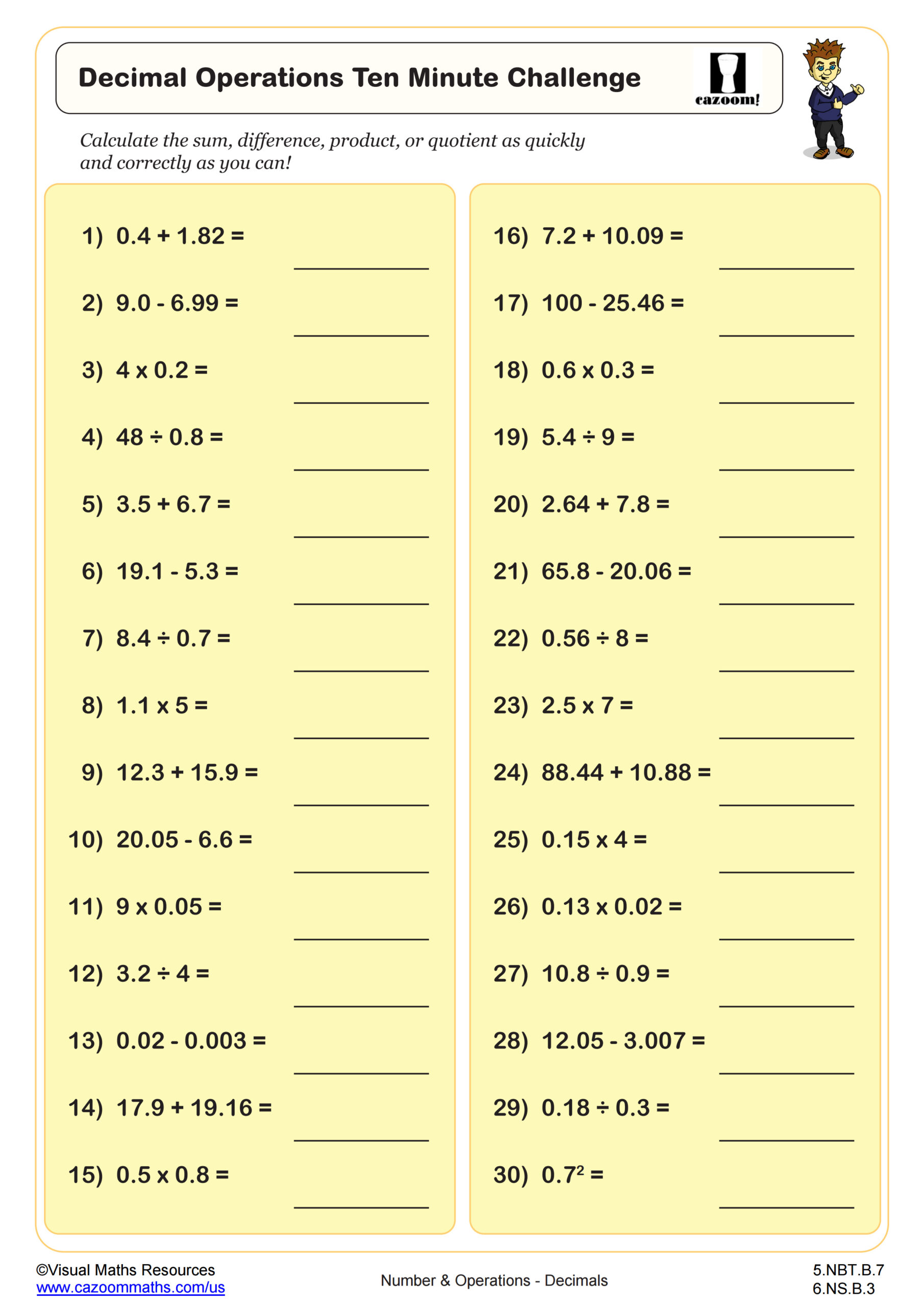 Preview of Decimal Operations Ten Minute Challenge