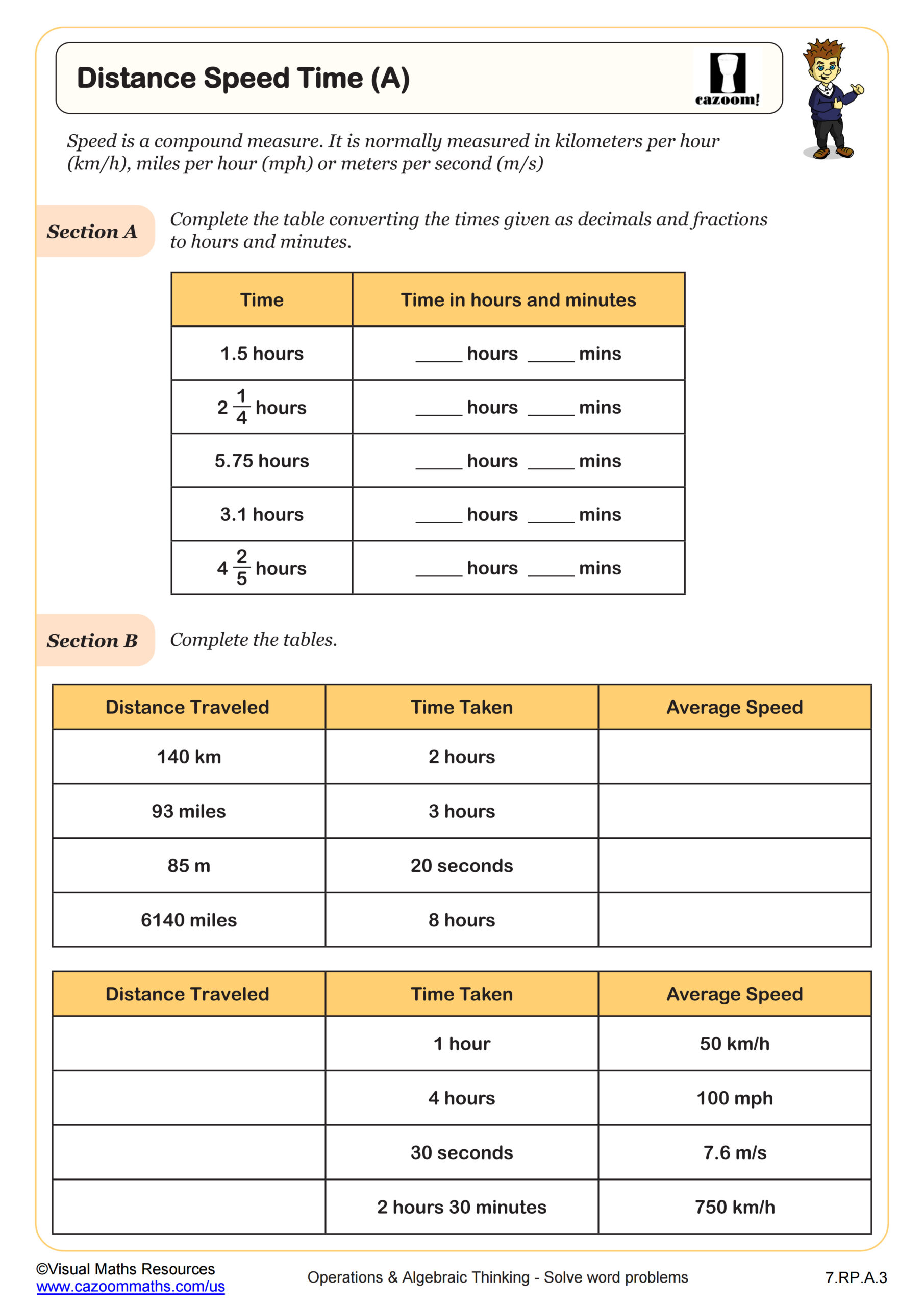 Preview of Distance, Speed, and Time (A)
