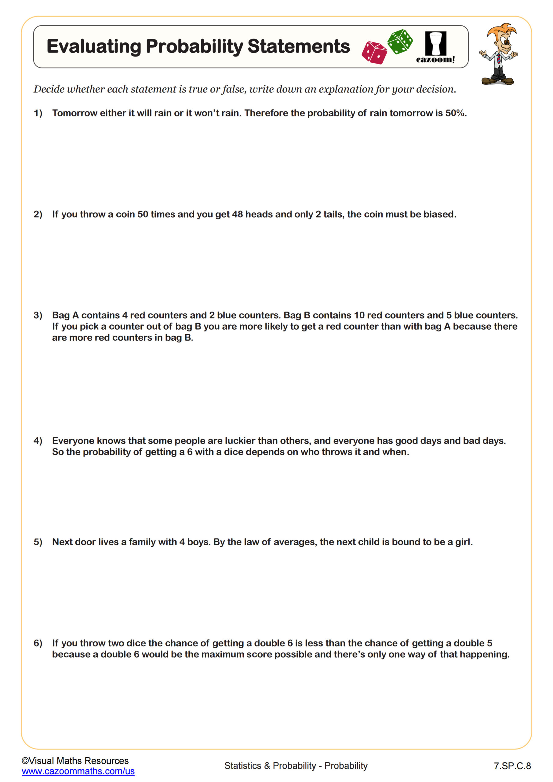 Preview of Evaluating Probability Statements