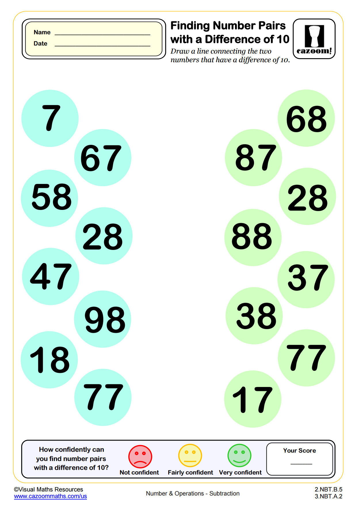 Preview of Find Number Pairs with a Difference of 10