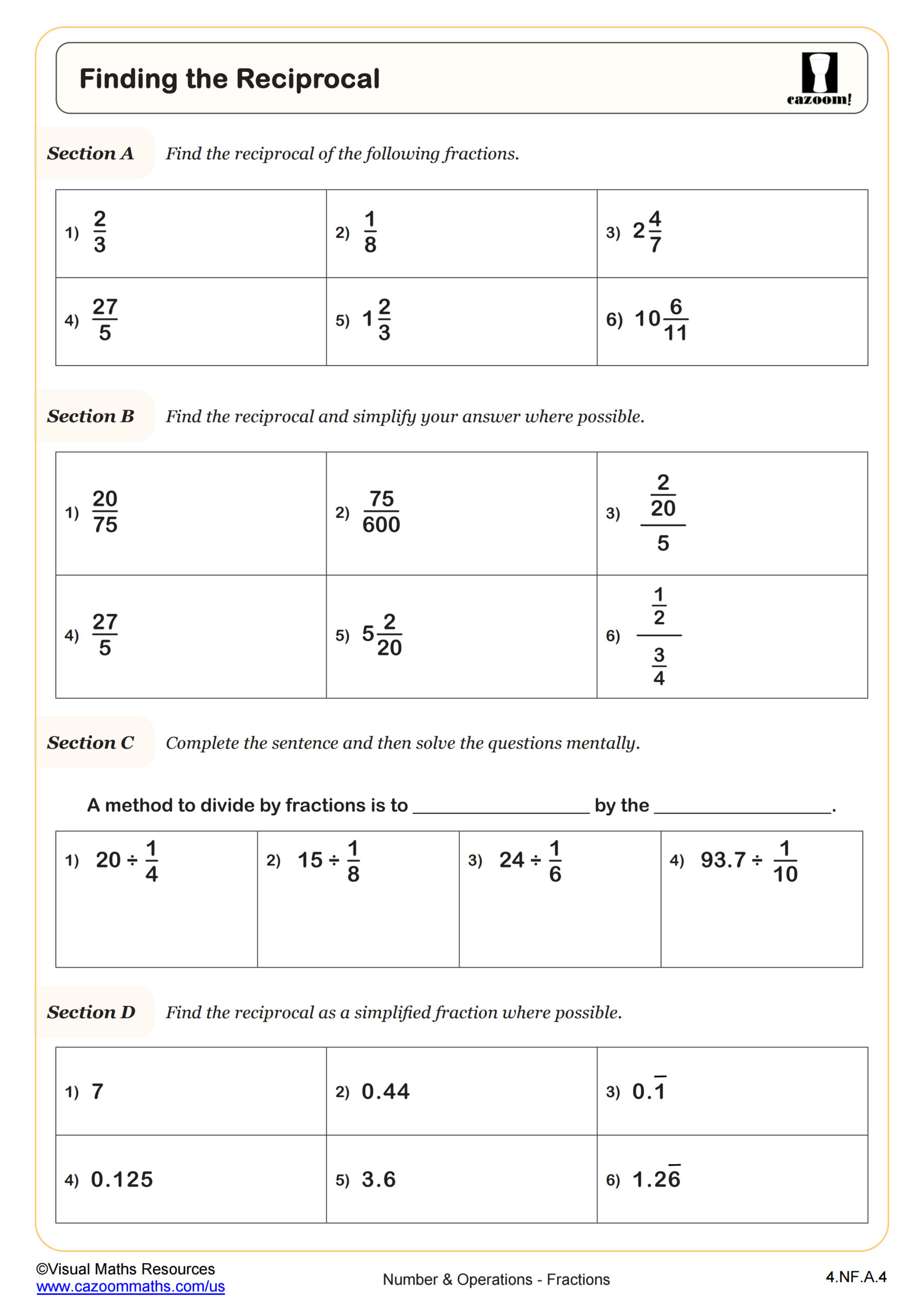 Preview of Finding the Reciprocal