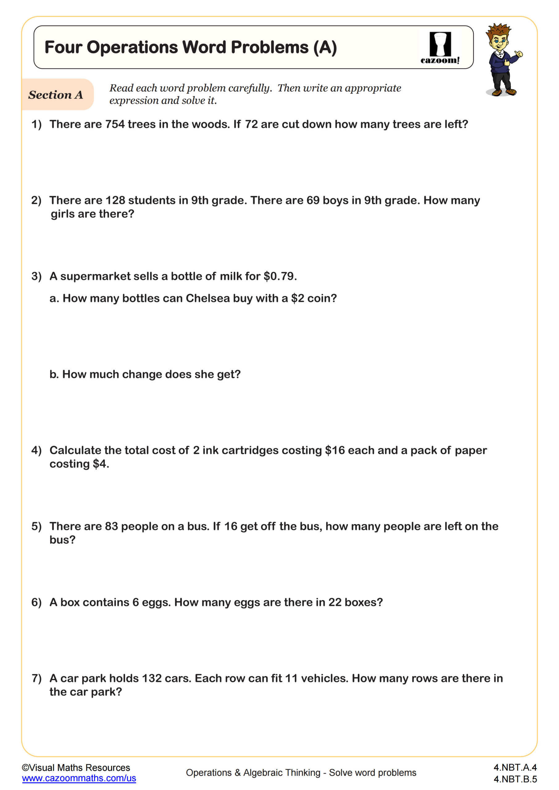 Preview of Four Operations Word Problems (A)