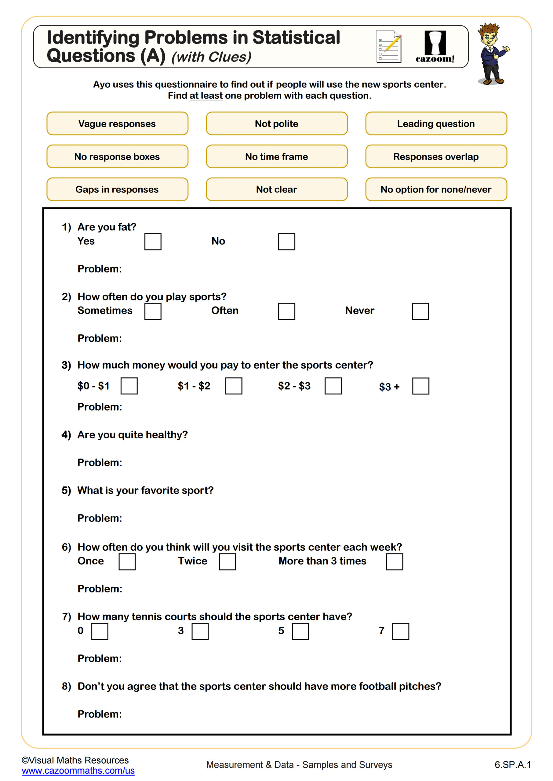 Preview of Identifying Problems in Statistical Questions (A) (With Clues)