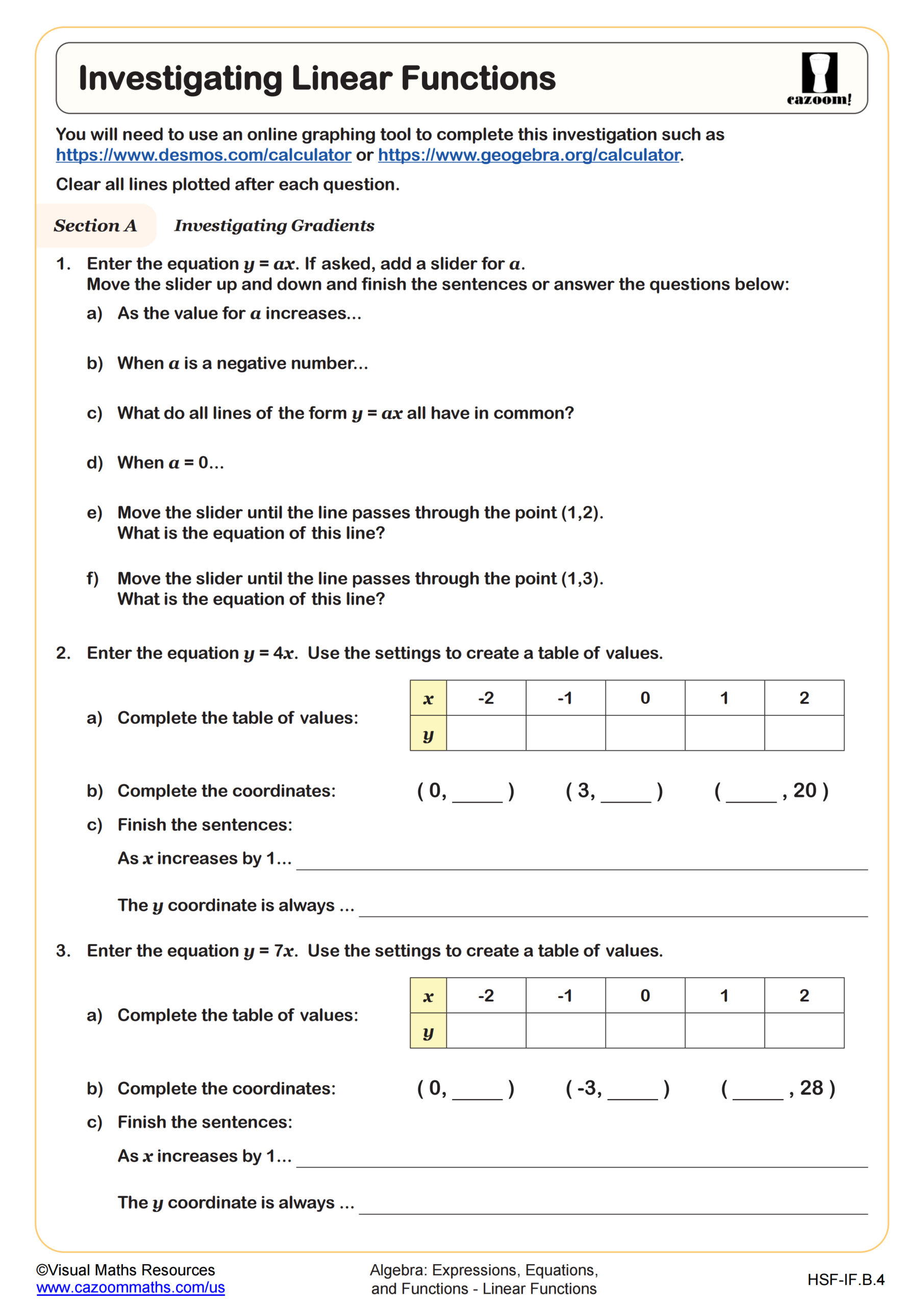 Preview of Investigating Linear Functions