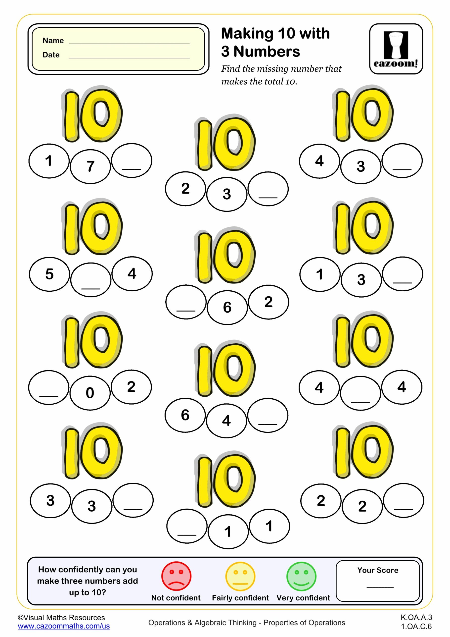 Preview of Making 10 with three numbers