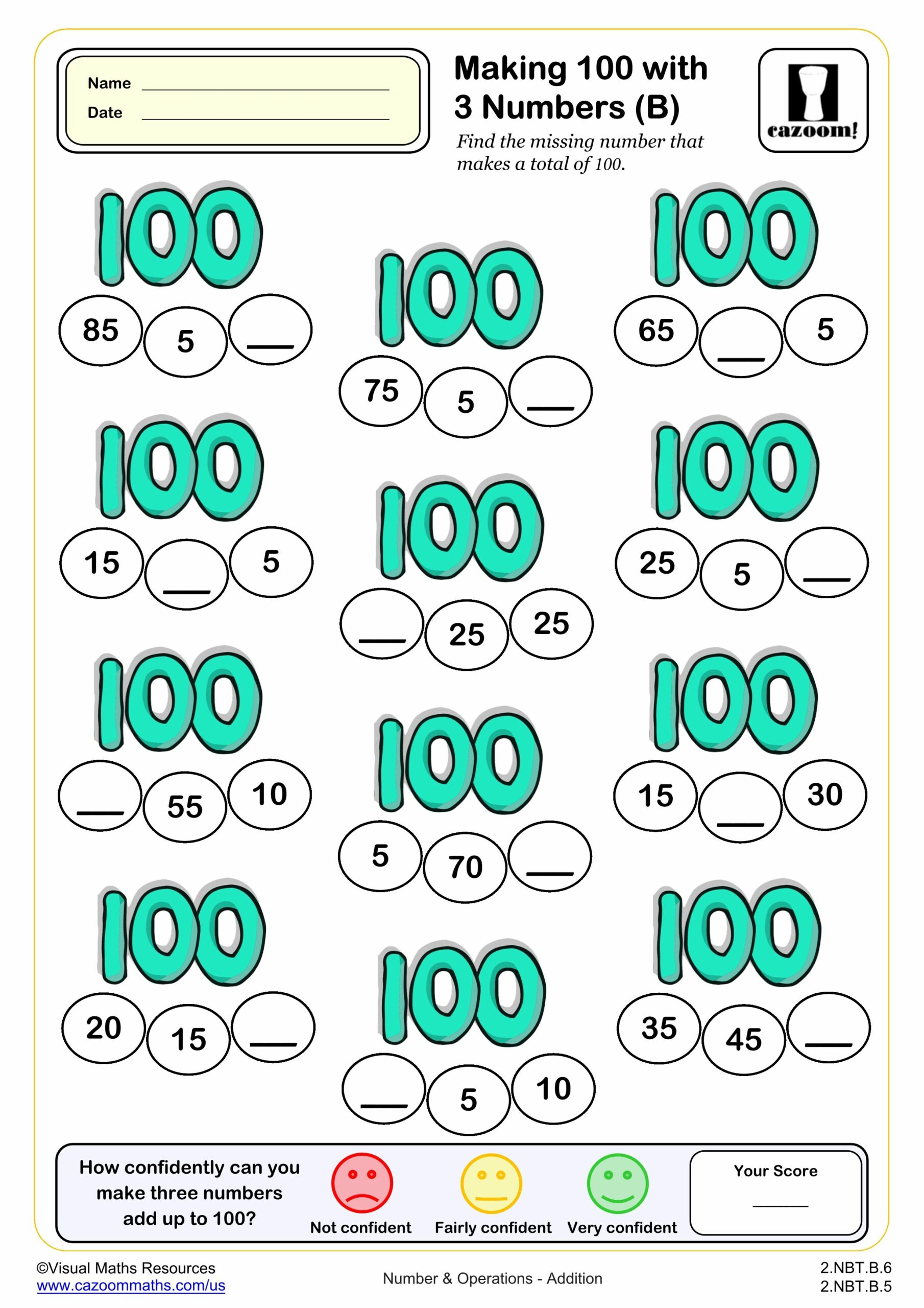 Preview of Making 100 with 3 numbers (B) (multiples of 5)