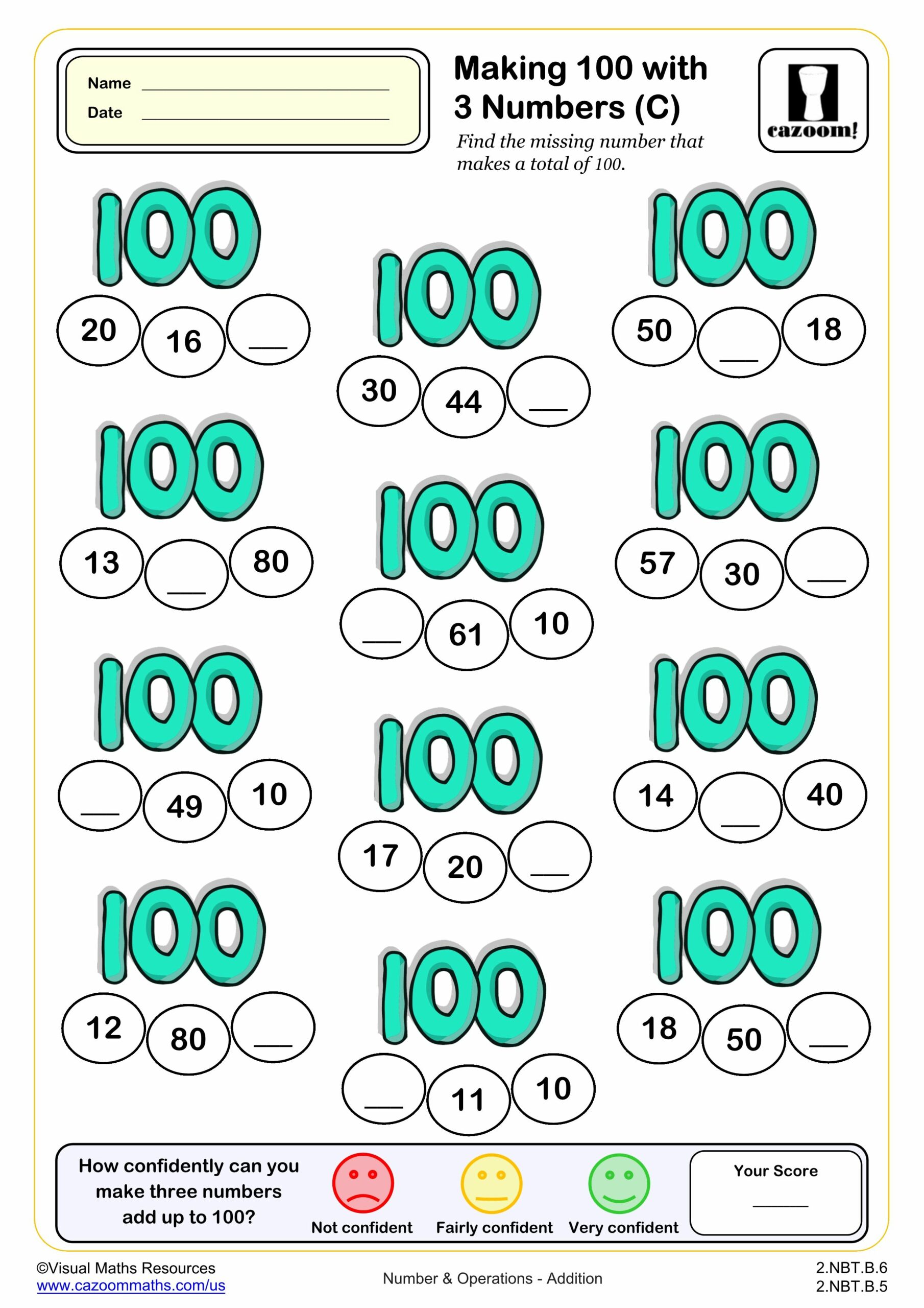 Preview of Making 100 with 3 numbers (C)