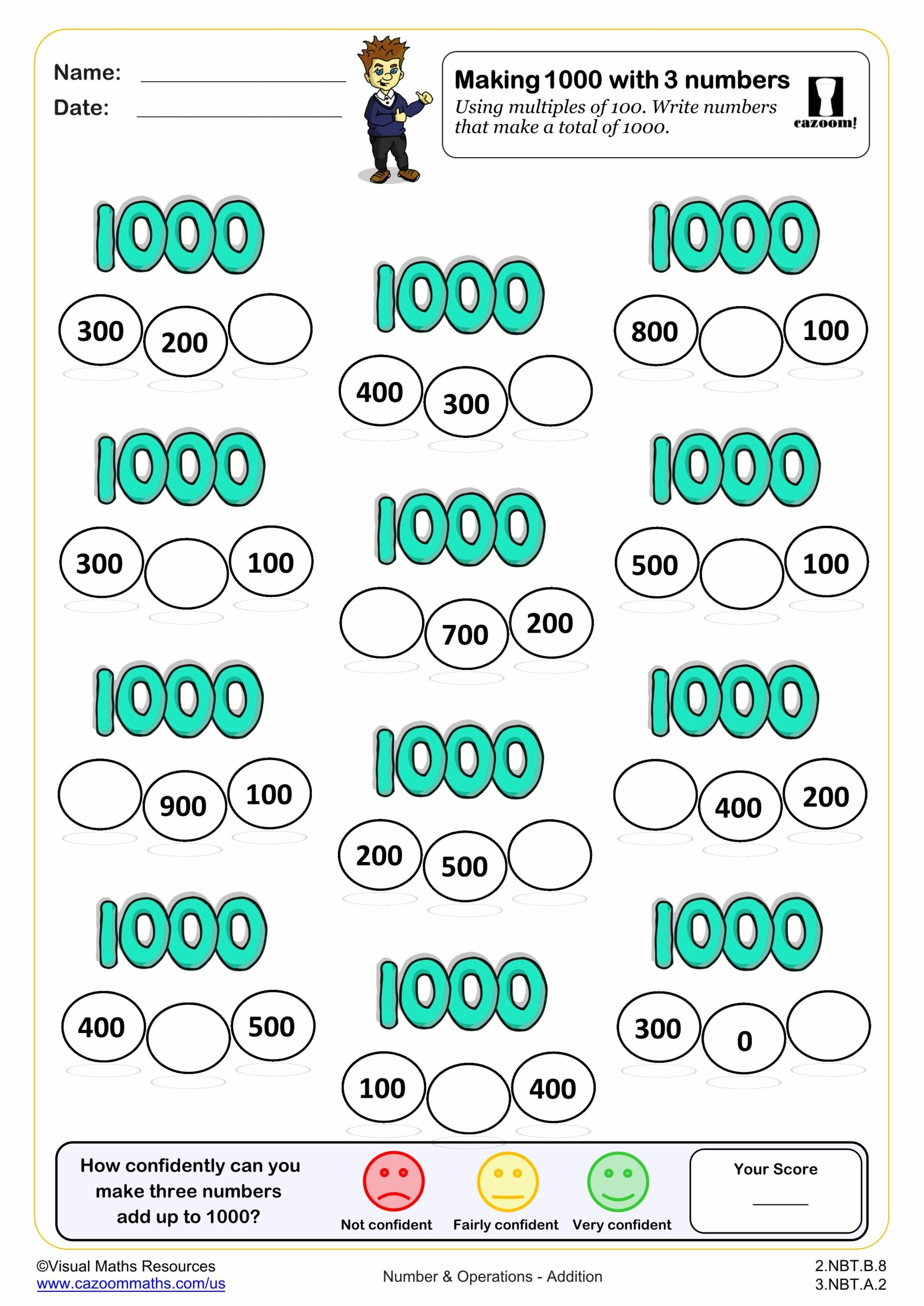 Preview of Making 1000 with 3 numbers using multiples of 100