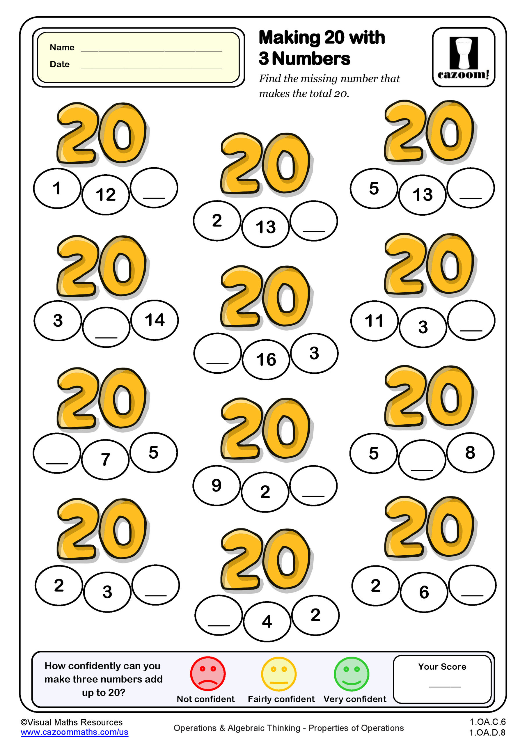 Preview of Making 20 with three numbers