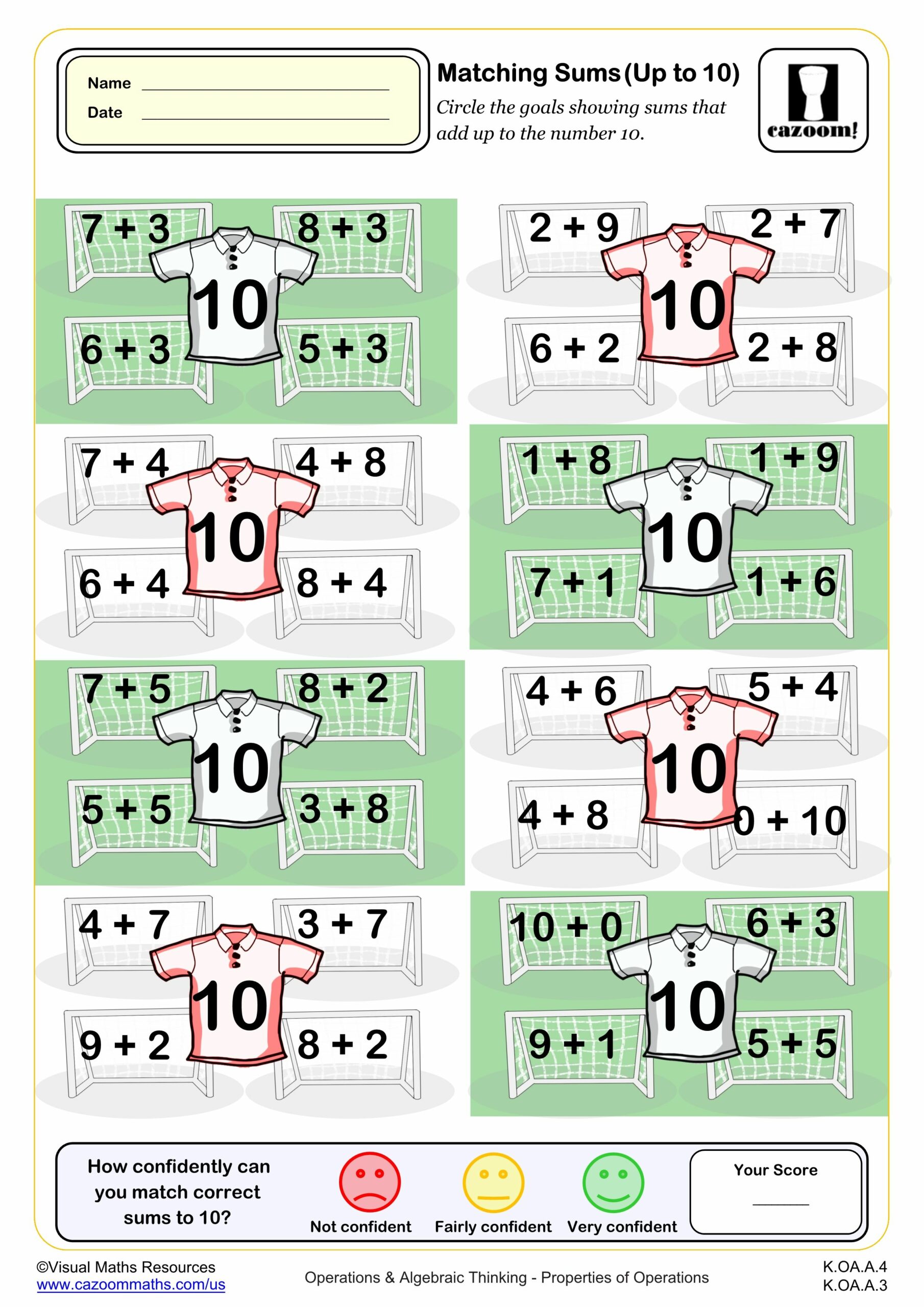 Preview of Matching Sums (to 10)
