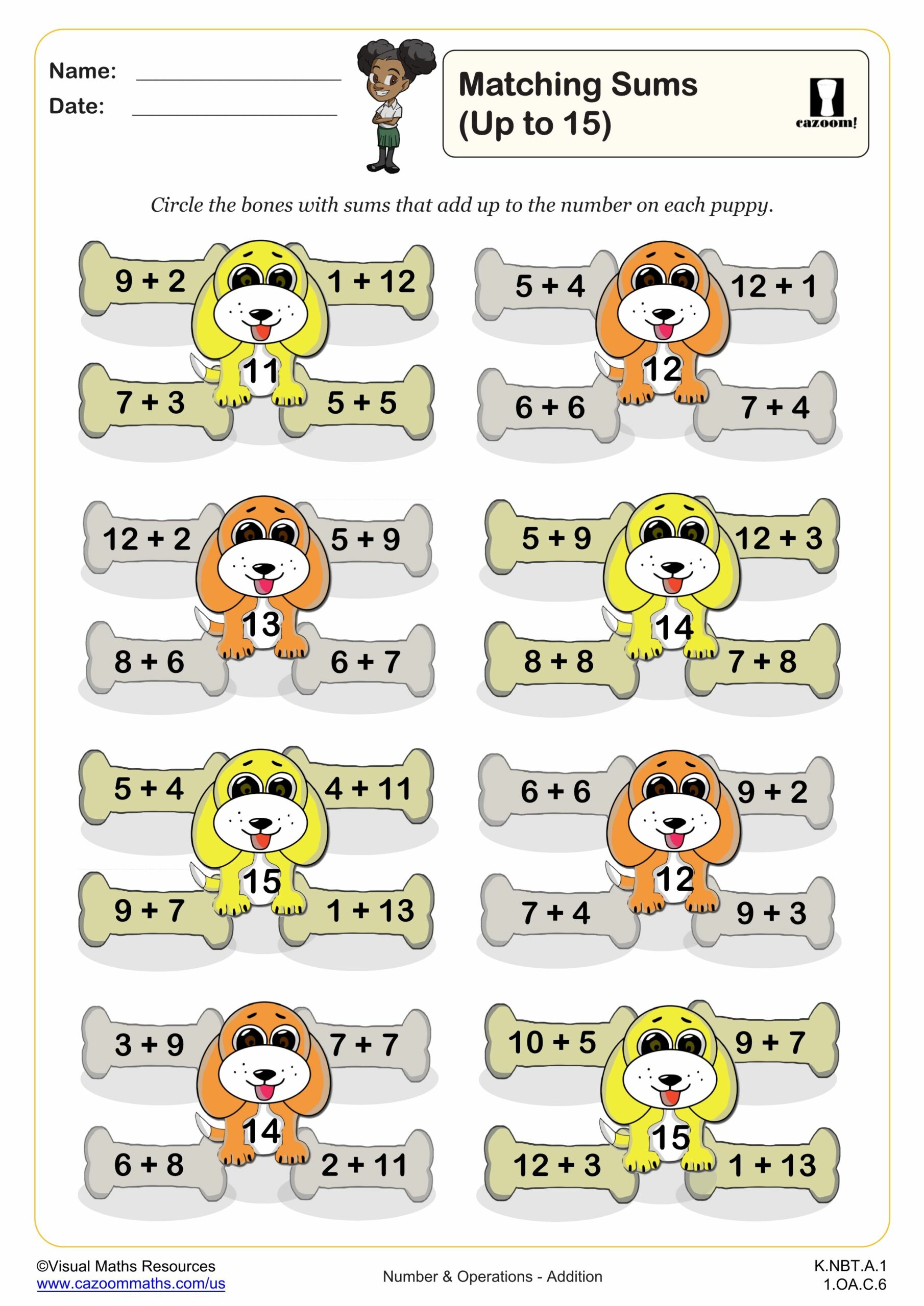 Preview of Matching sums (Up to 15)