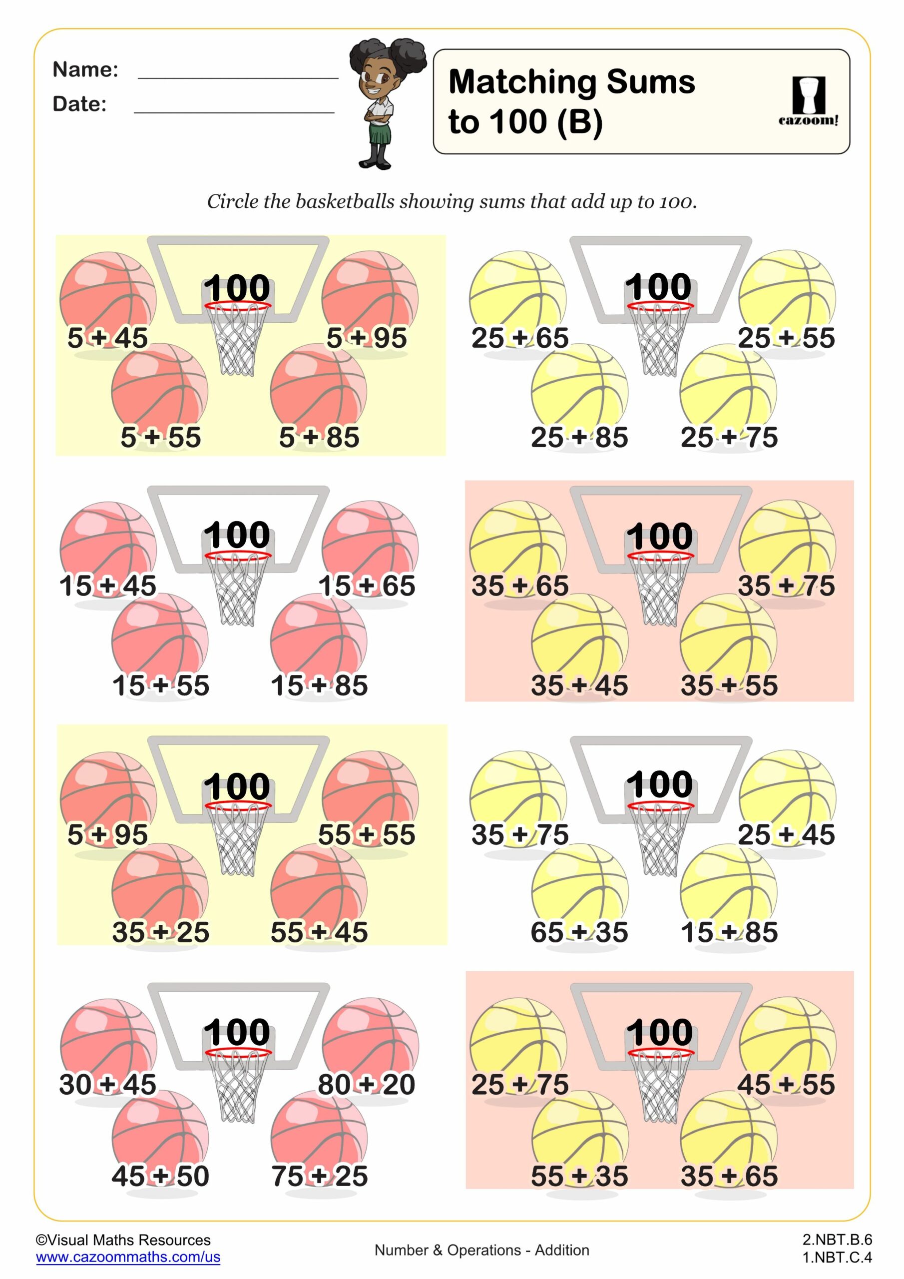Preview of Matching sums to 100 (B)