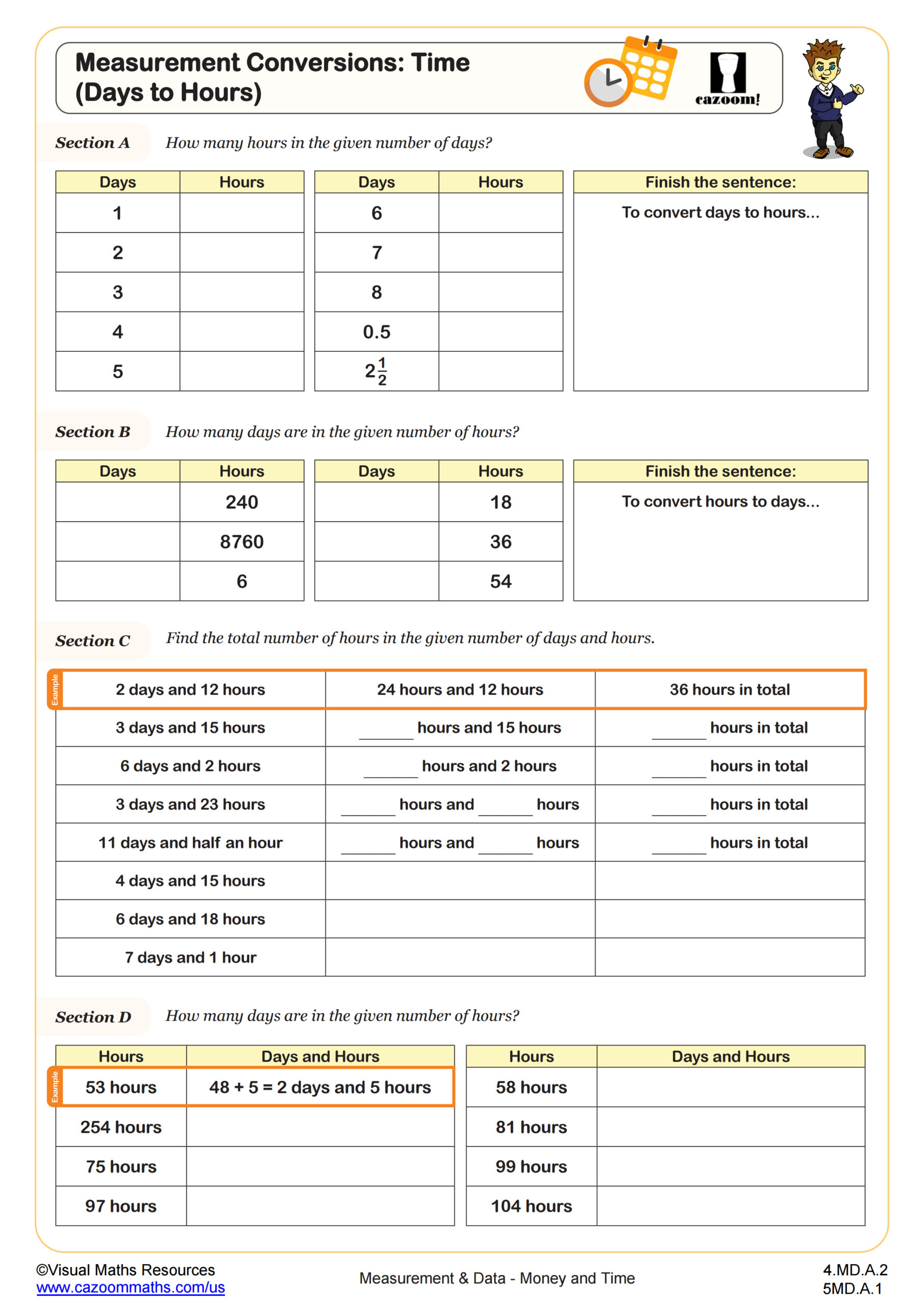 Preview of Measurement Conversions: Time (Days to Hours)