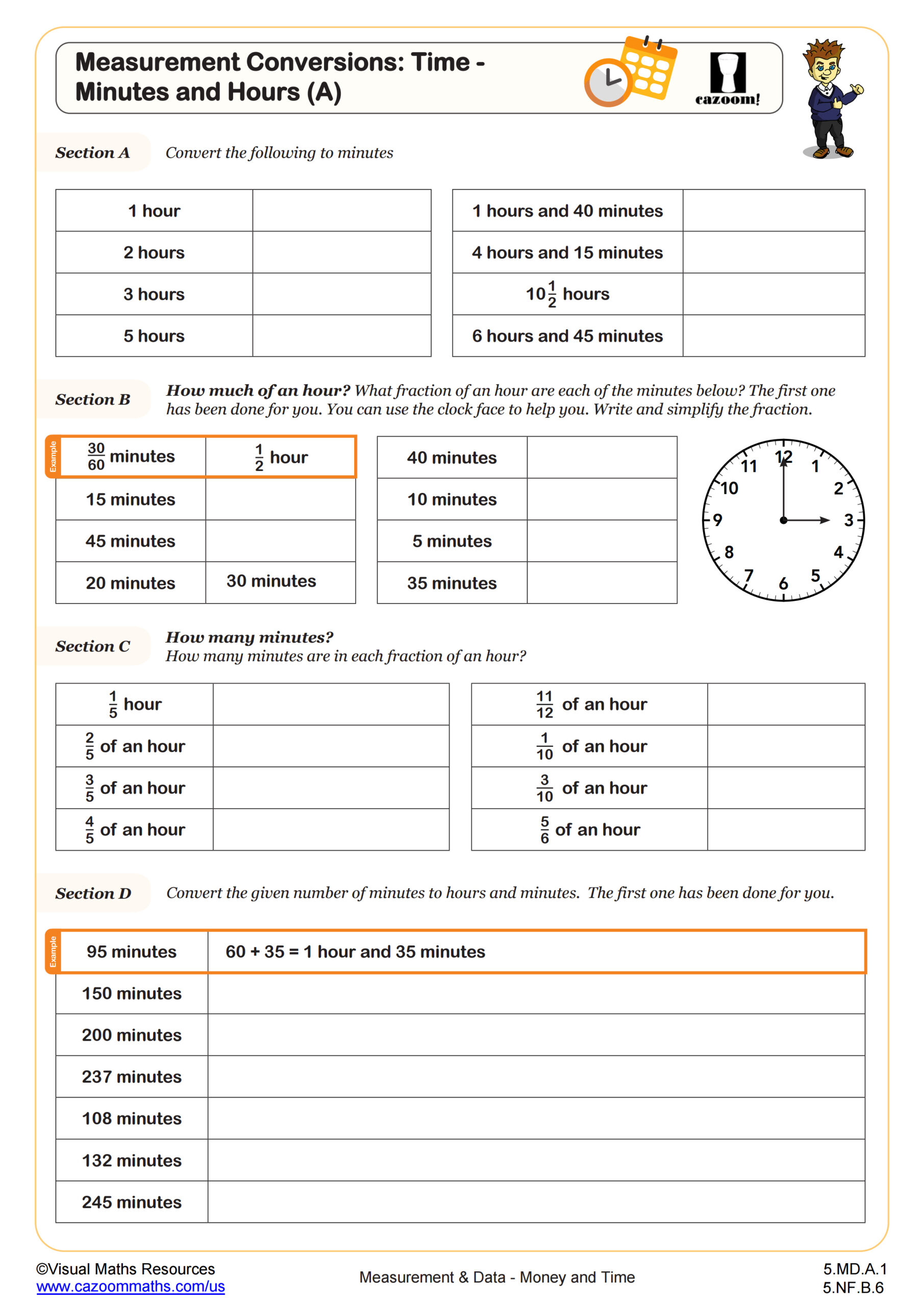 Measurement Conversions Time Minutes And Hours A Worksheet Scaled