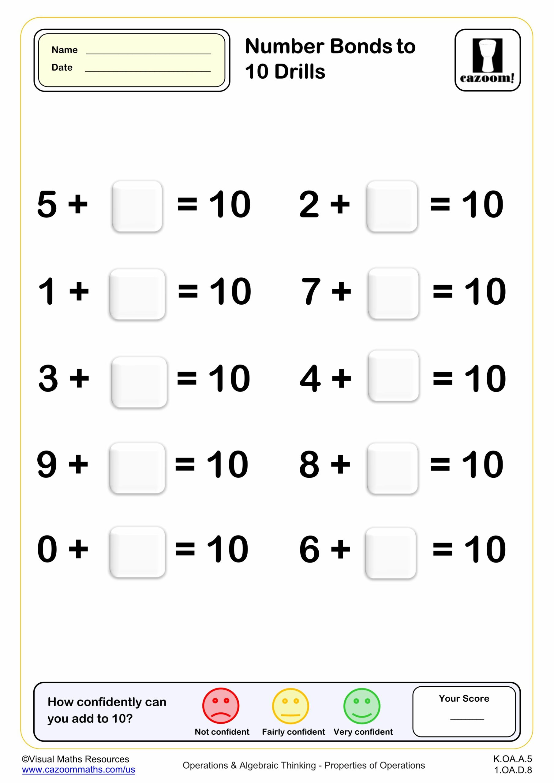 Preview of Number Bonds to 10 drills (10 questions)