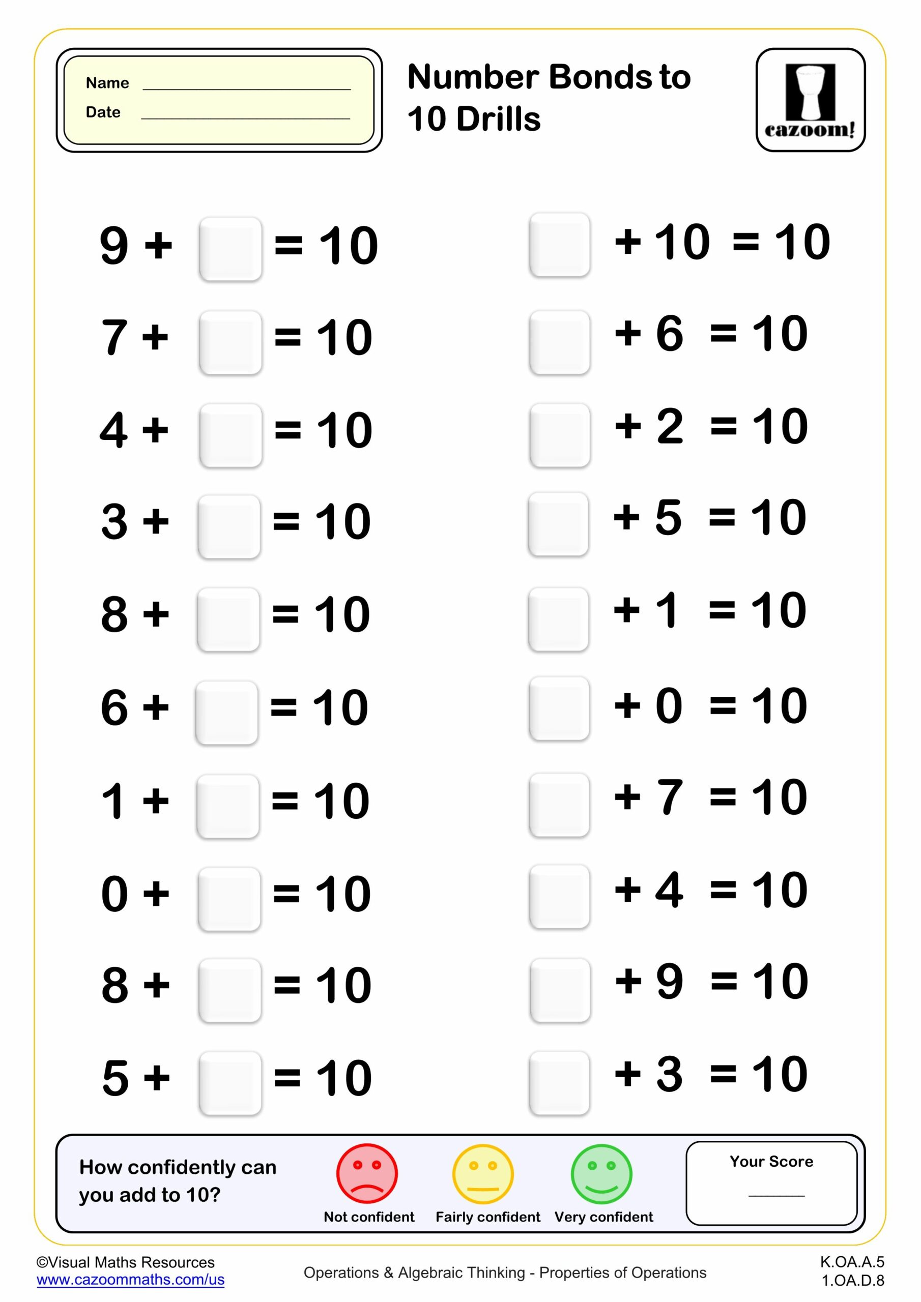 Preview of Number Bonds to 10 drills (20 questions)