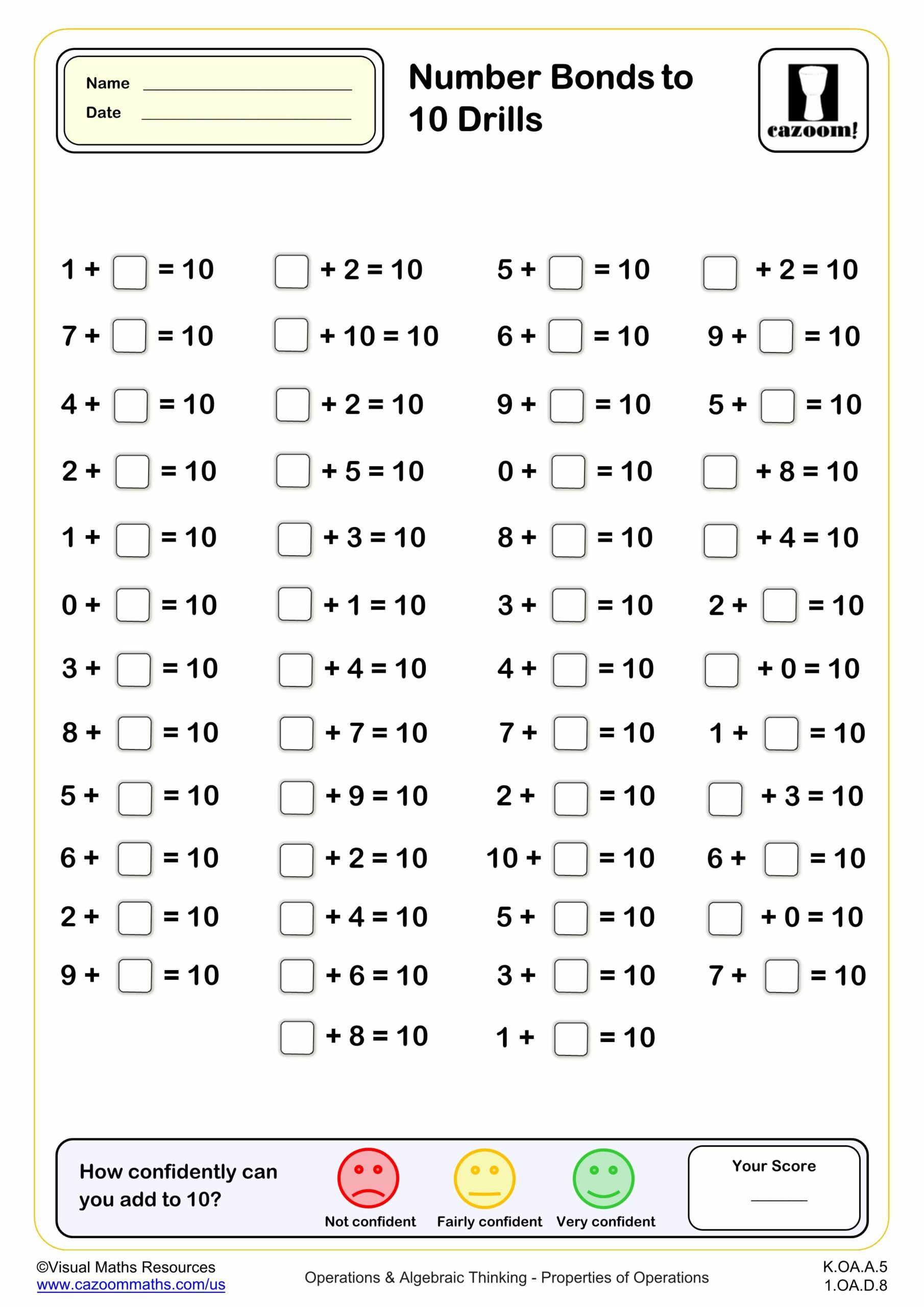 Preview of Number Bonds to 10 drills (50 questions)