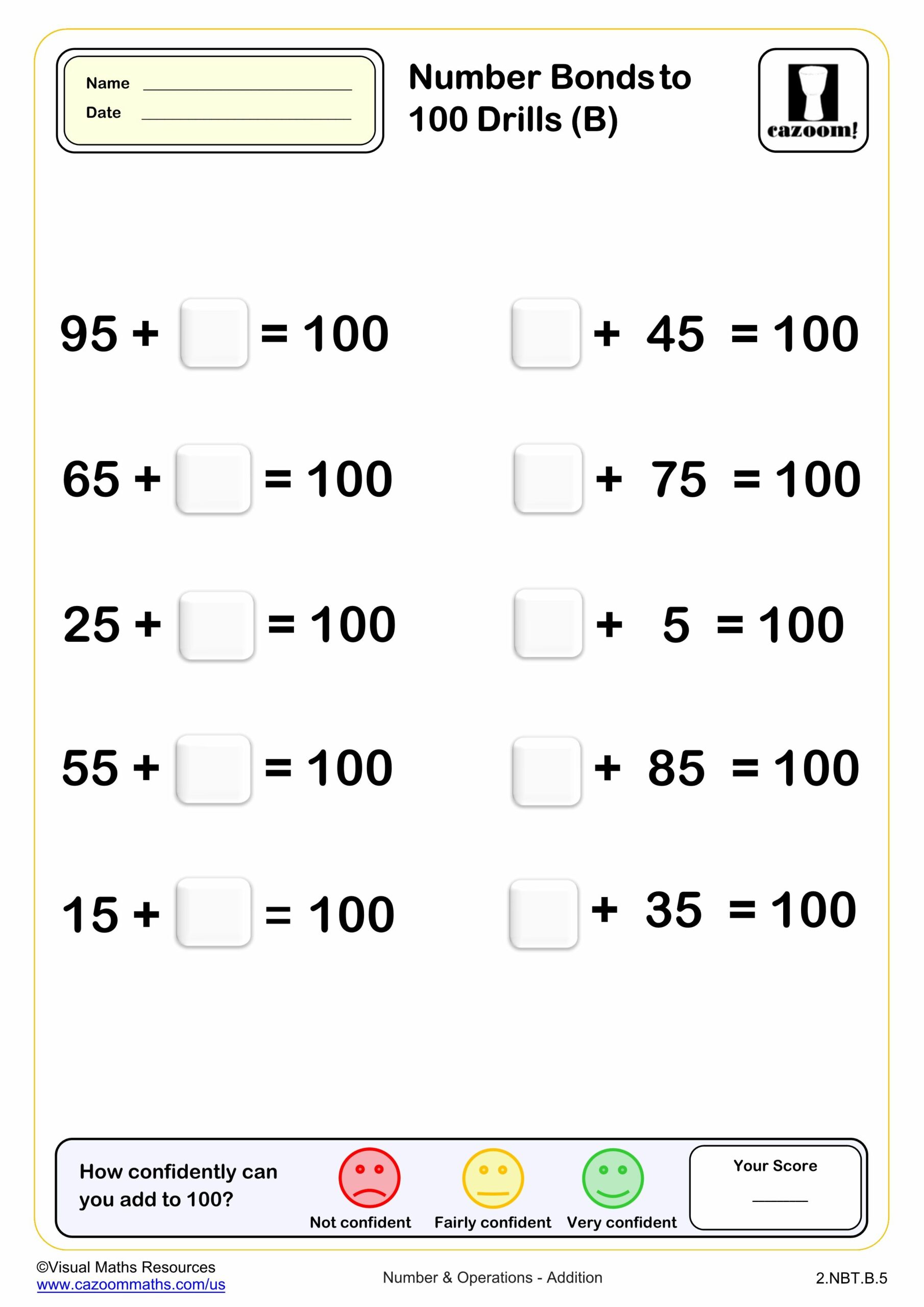 Preview of Number bond to 100 Drills (B) (10 questions)