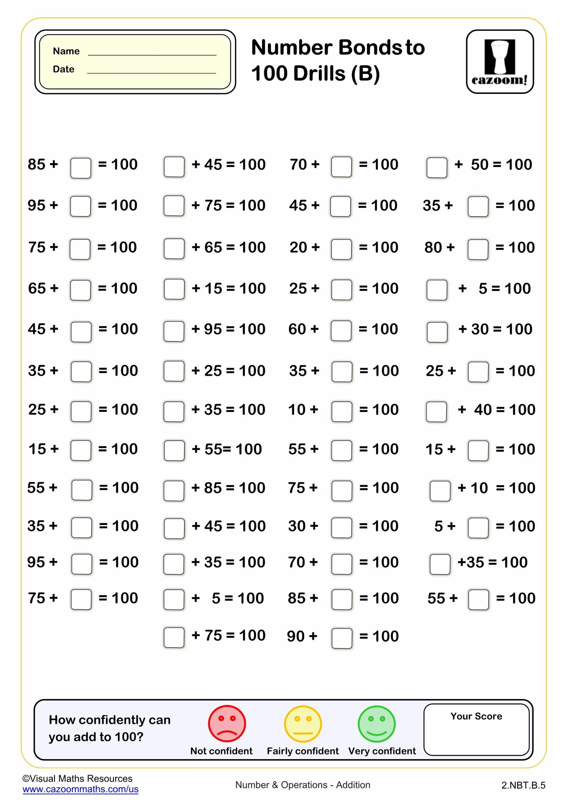 Preview of Number bond to 100 Drills (B) (50 questions)
