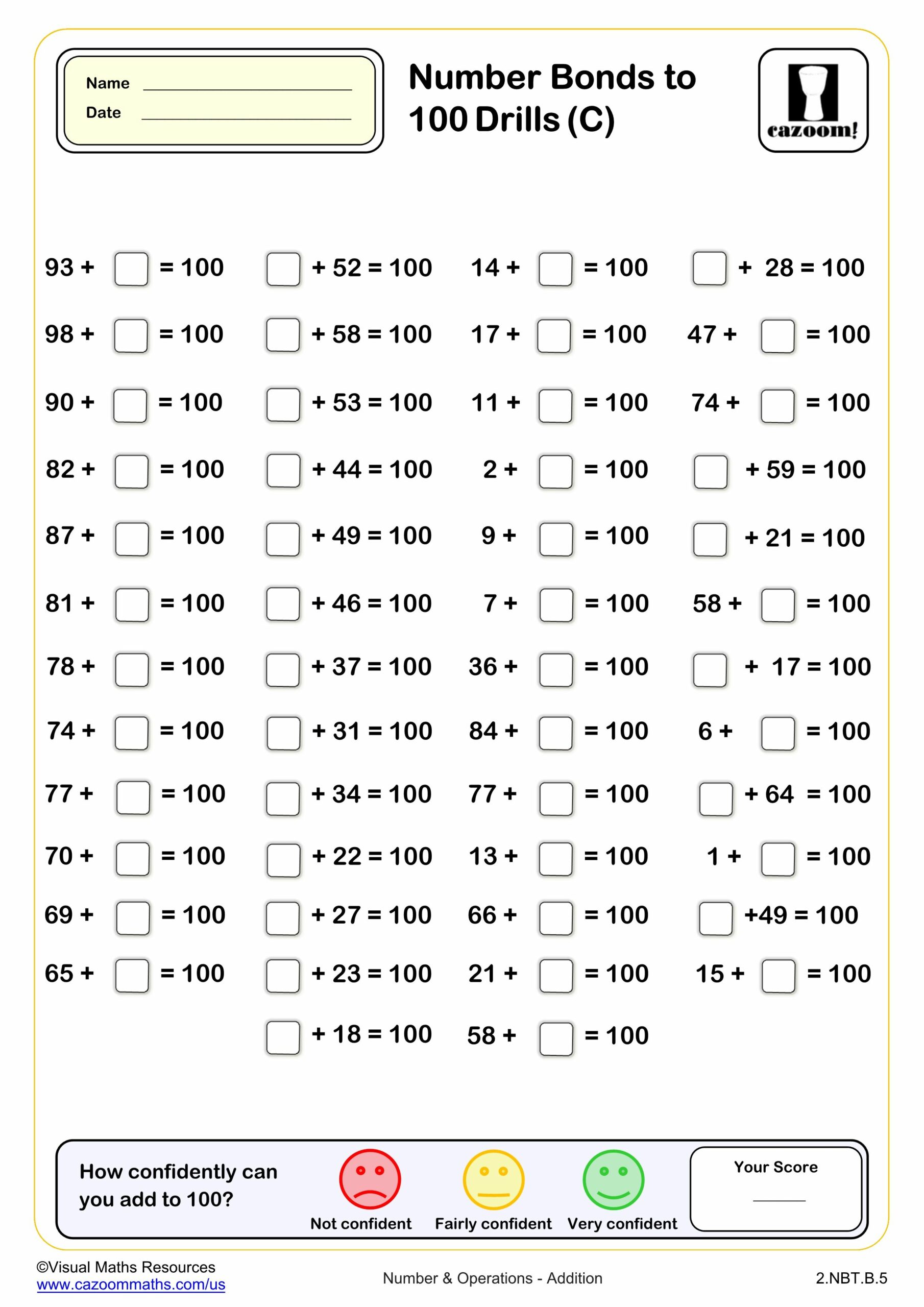 Preview of Number bond to 100 Drills (C) (50 questions)