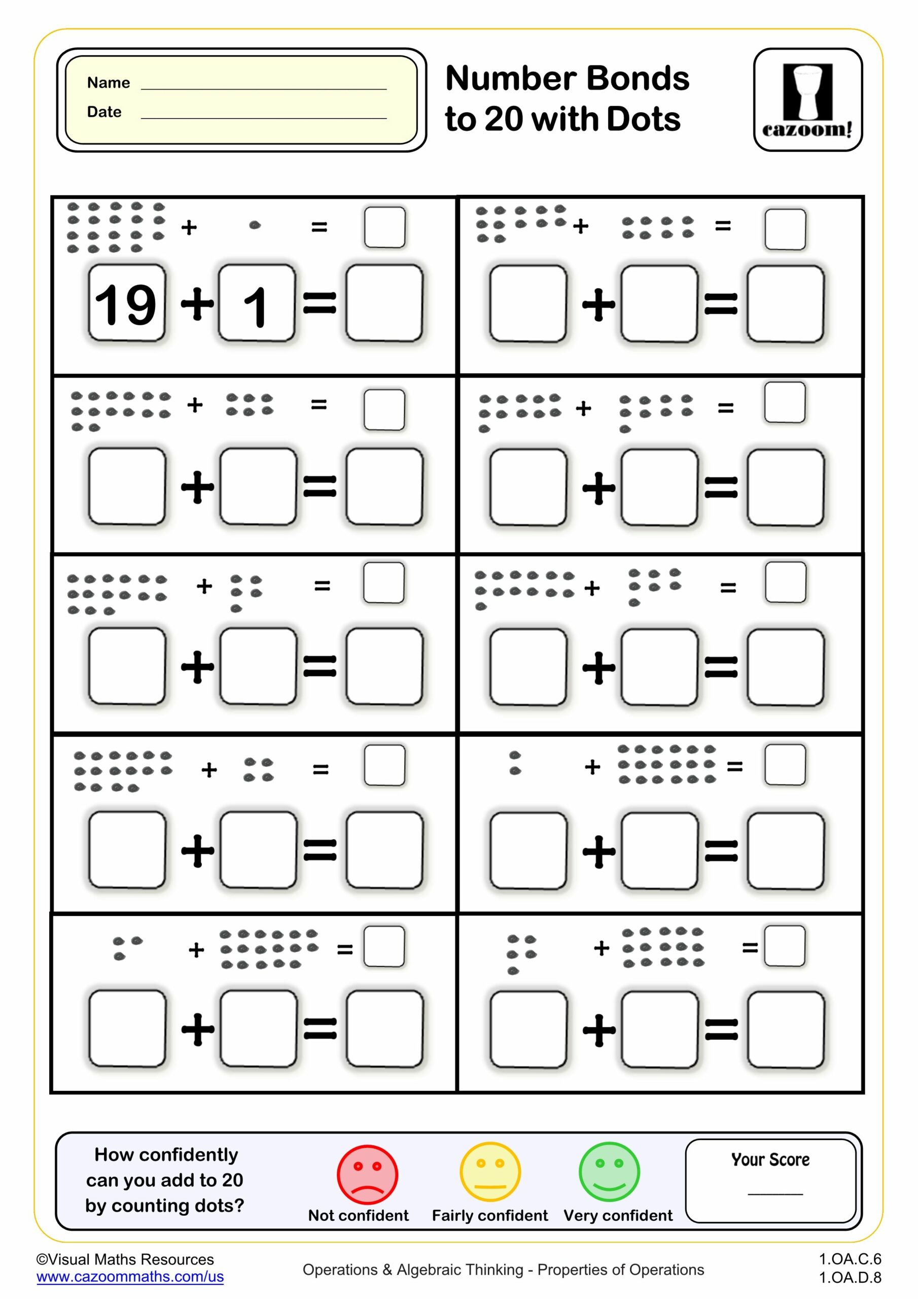 Preview of Number bonds to 20 with dots