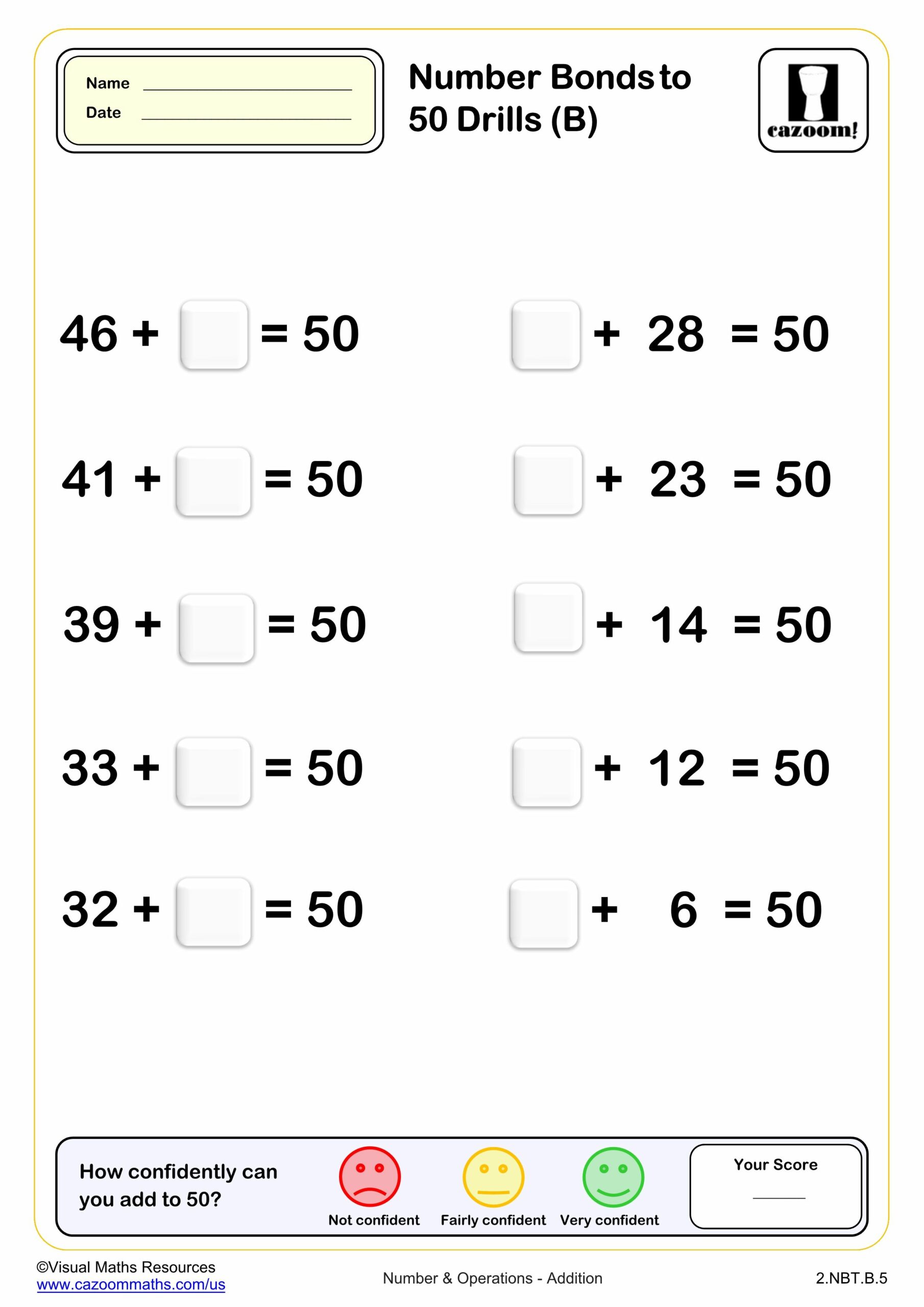 Preview of Number bond to 50 Drills (B) (10 questions)