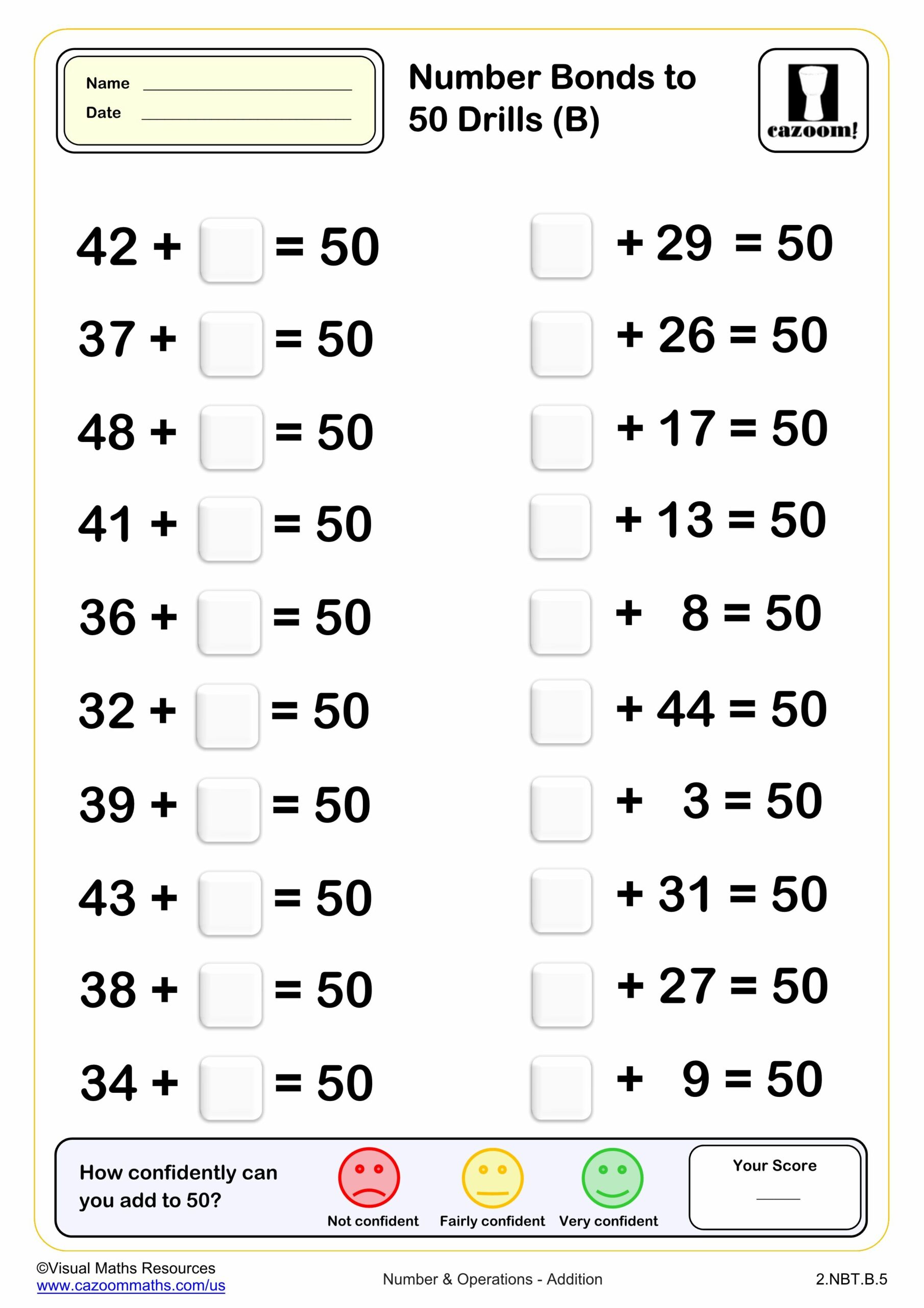 Preview of Number bond to 50 Drills (B) (20 questions)