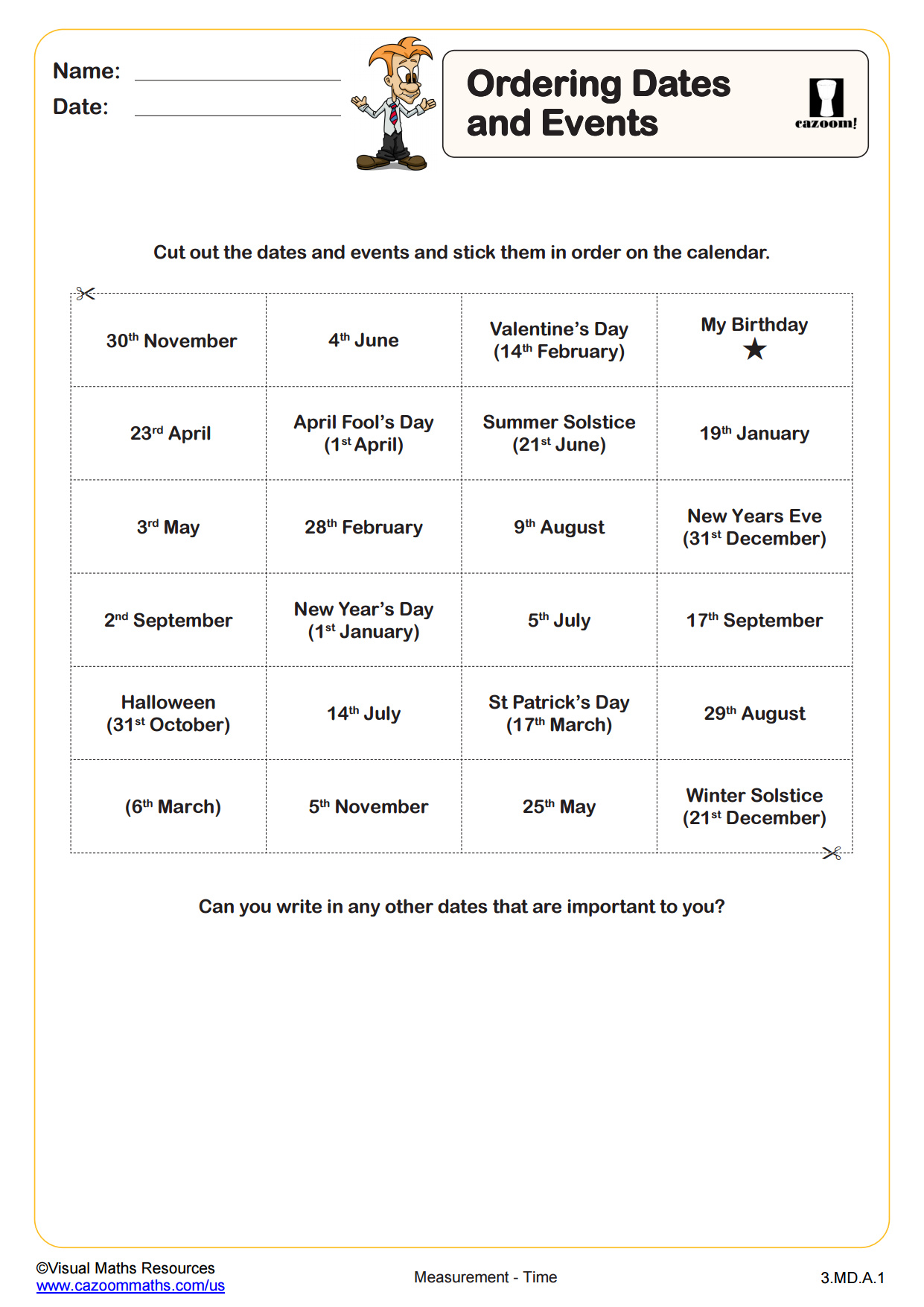 Preview of Ordering Dates and Events