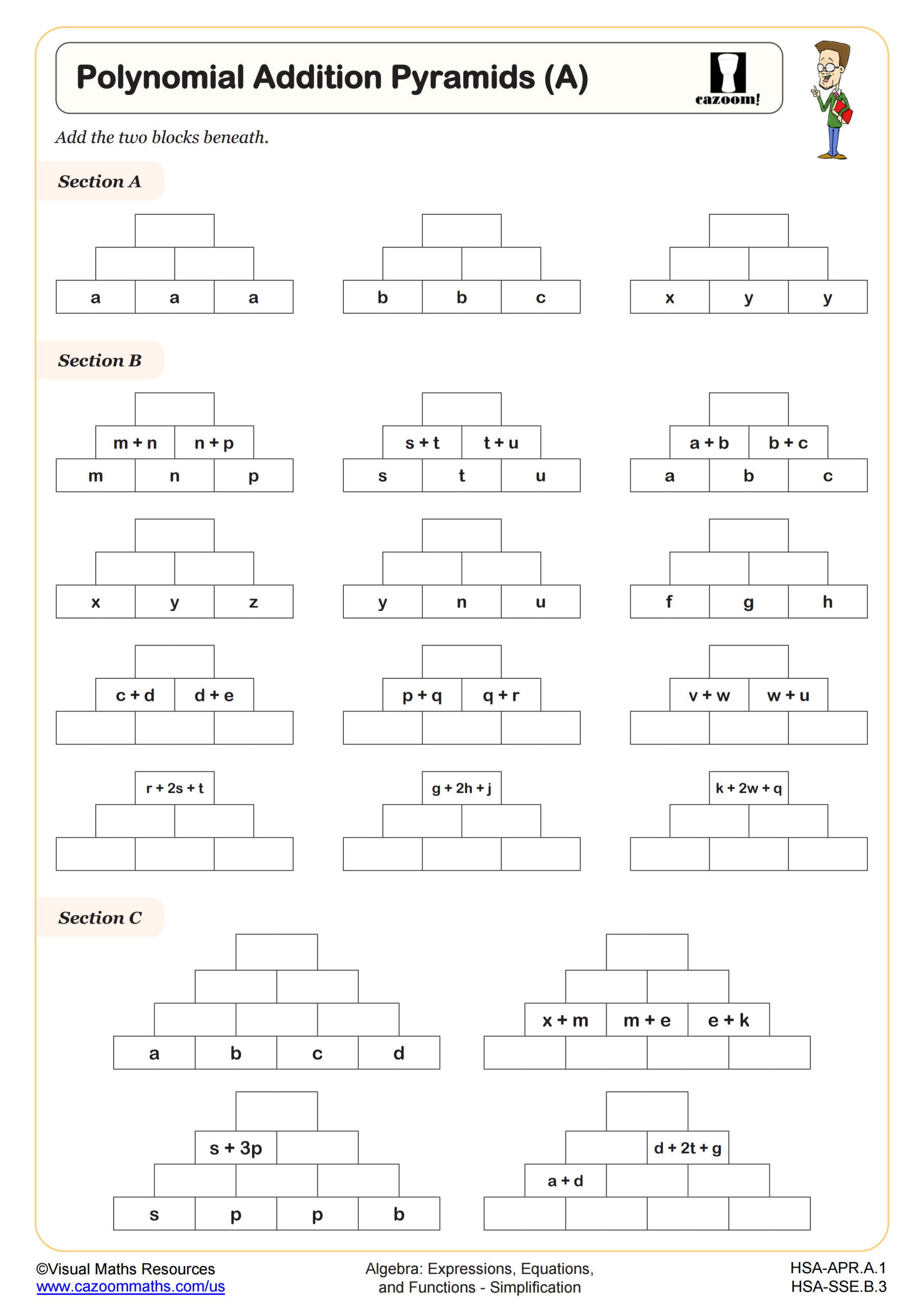 Preview of Polynomial Addition Pyramids (A)